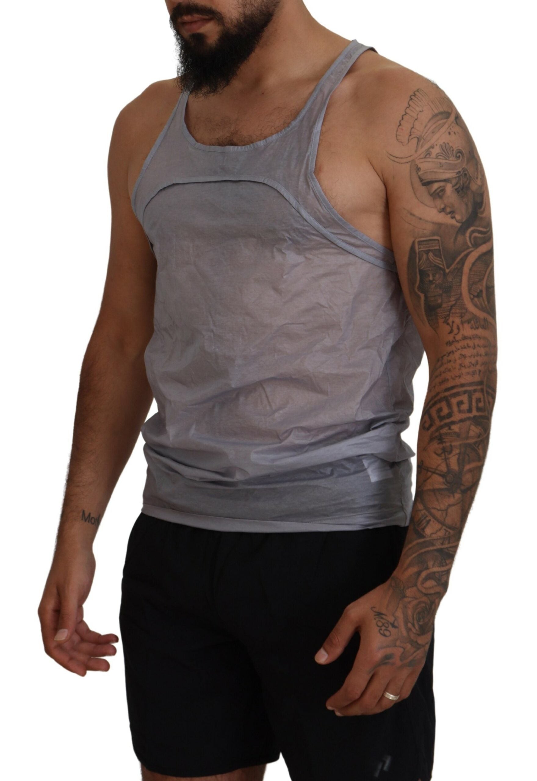 Dsquared² Light Gray Cotton Sleeveless Tank Men Top T-shirt | Regal Royce
