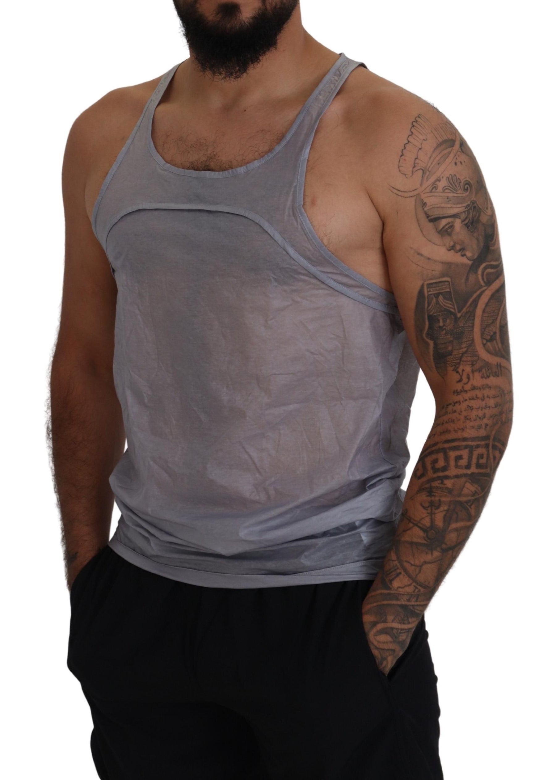 Dsquared² Light Gray Cotton Sleeveless Tank Men Top T-shirt | Regal Royce