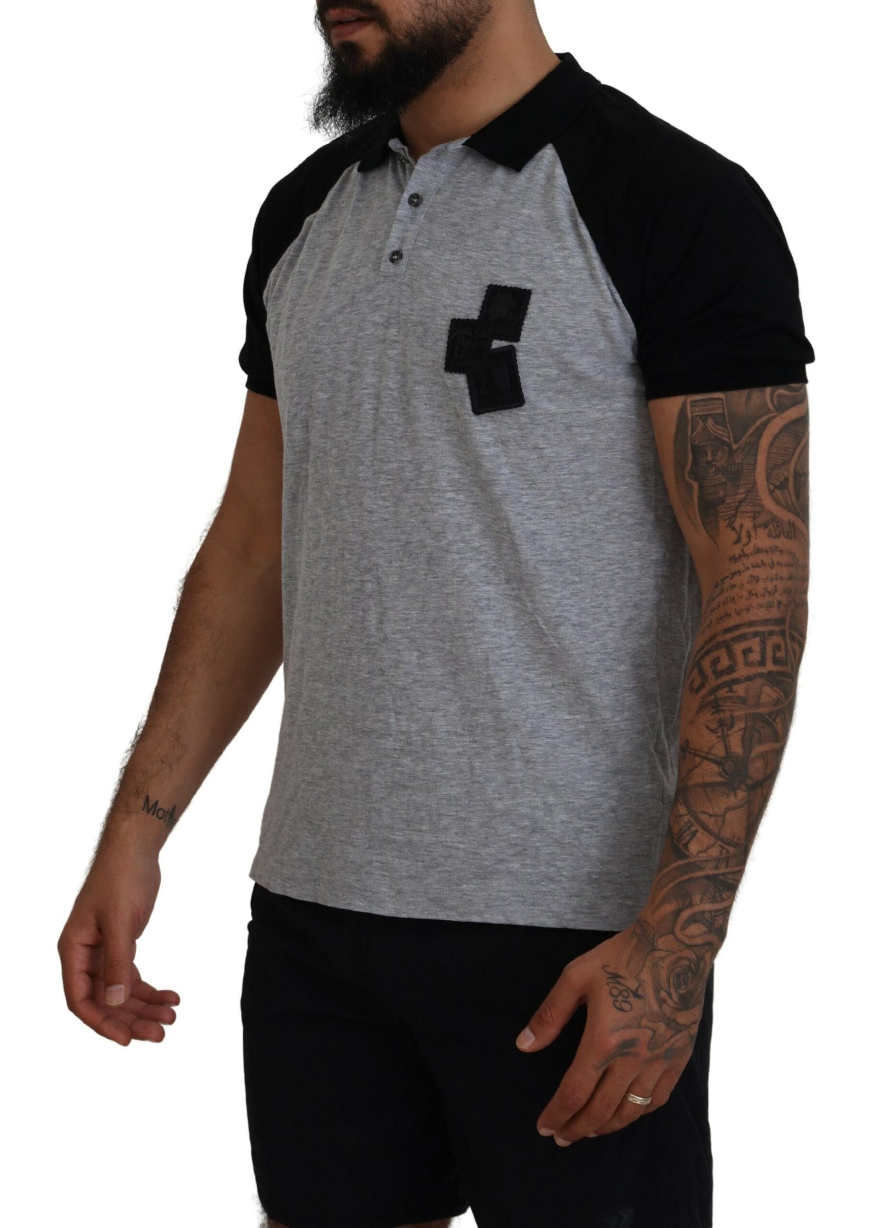 Dsquared² Gray Black Cotton Short Sleeves Collared T-shirt | Regal Royce