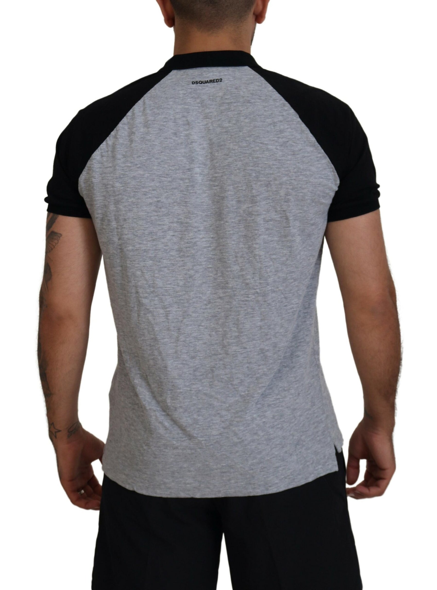 Dsquared² Gray Black Cotton Short Sleeves Collared T-shirt | Regal Royce