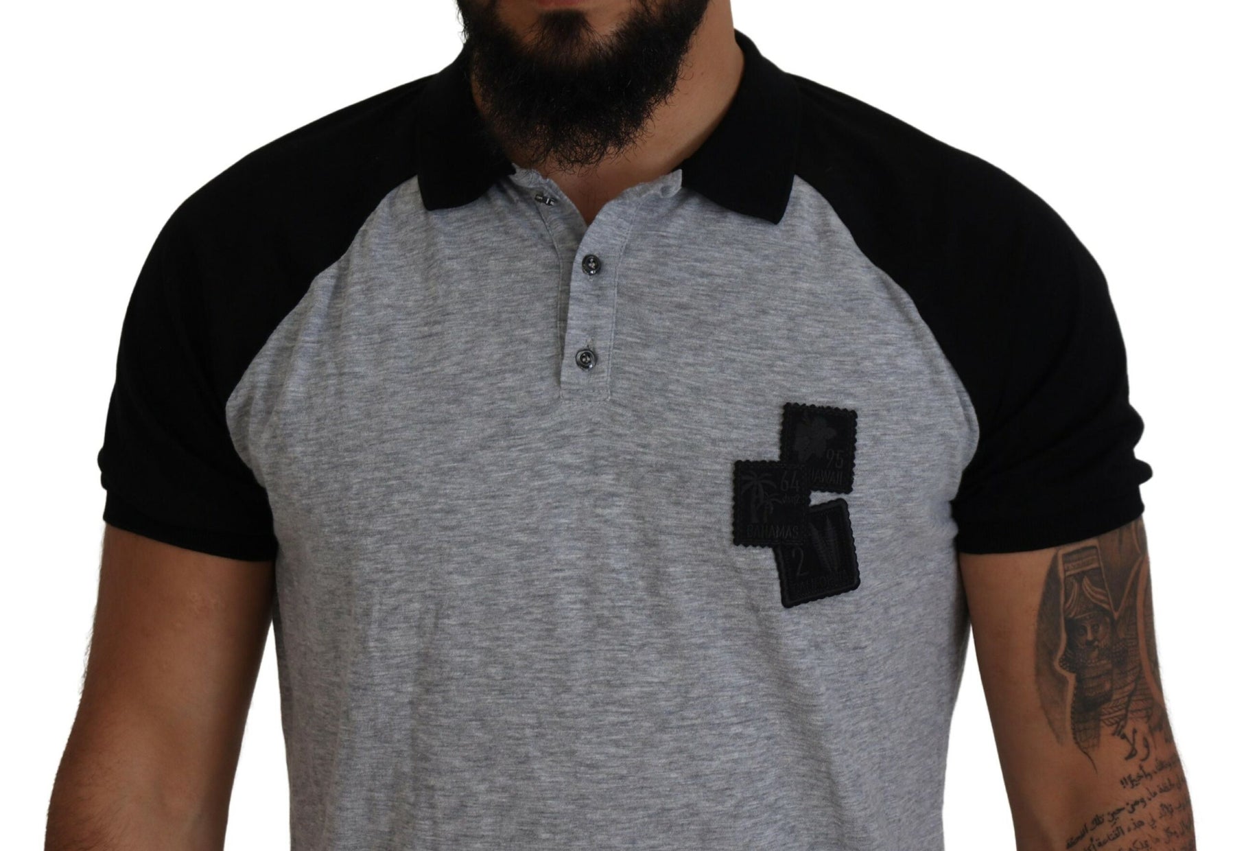 Dsquared² Gray Black Cotton Short Sleeves Collared T-shirt | Regal Royce