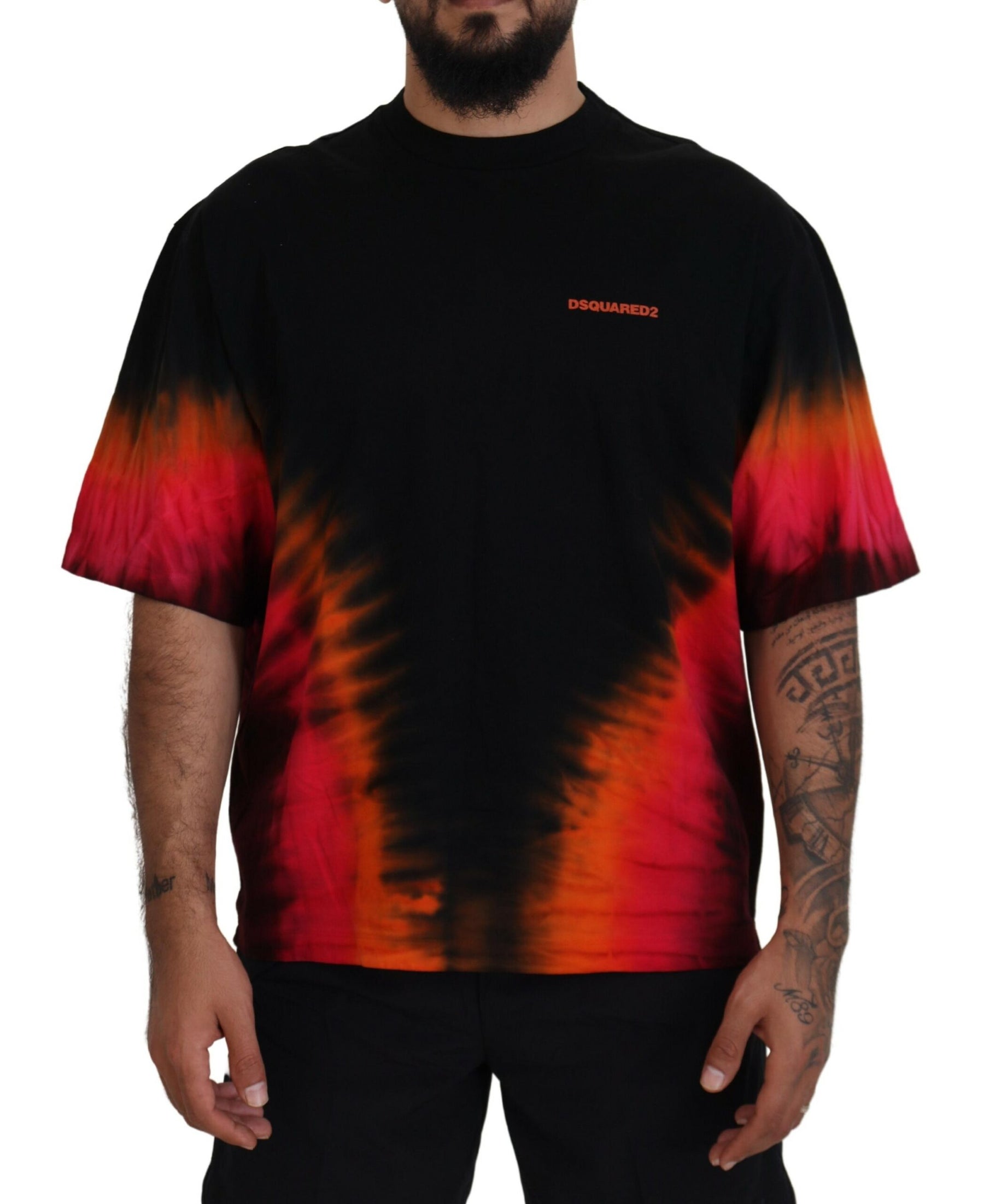 Dsquared² Black Orange Cotton Short Sleeves Crewneck T-shirt | Regal Royce
