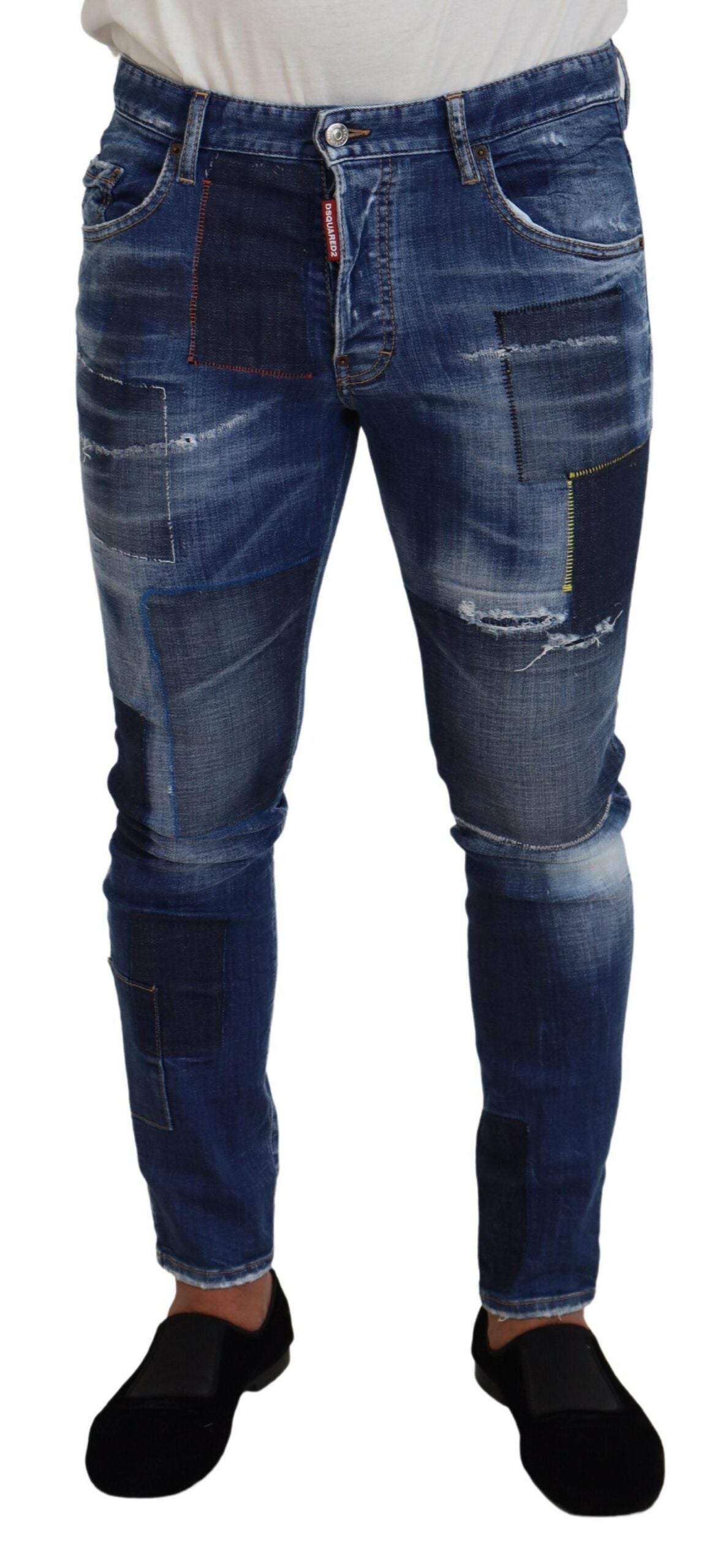 Dsquared² Blue Washed Patchwork Skinny Men Denim Jeans | Regal Royce