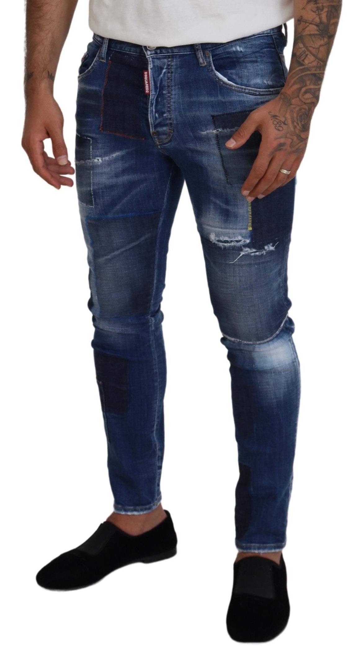 Dsquared² Blue Washed Patchwork Skinny Men Denim Jeans | Regal Royce