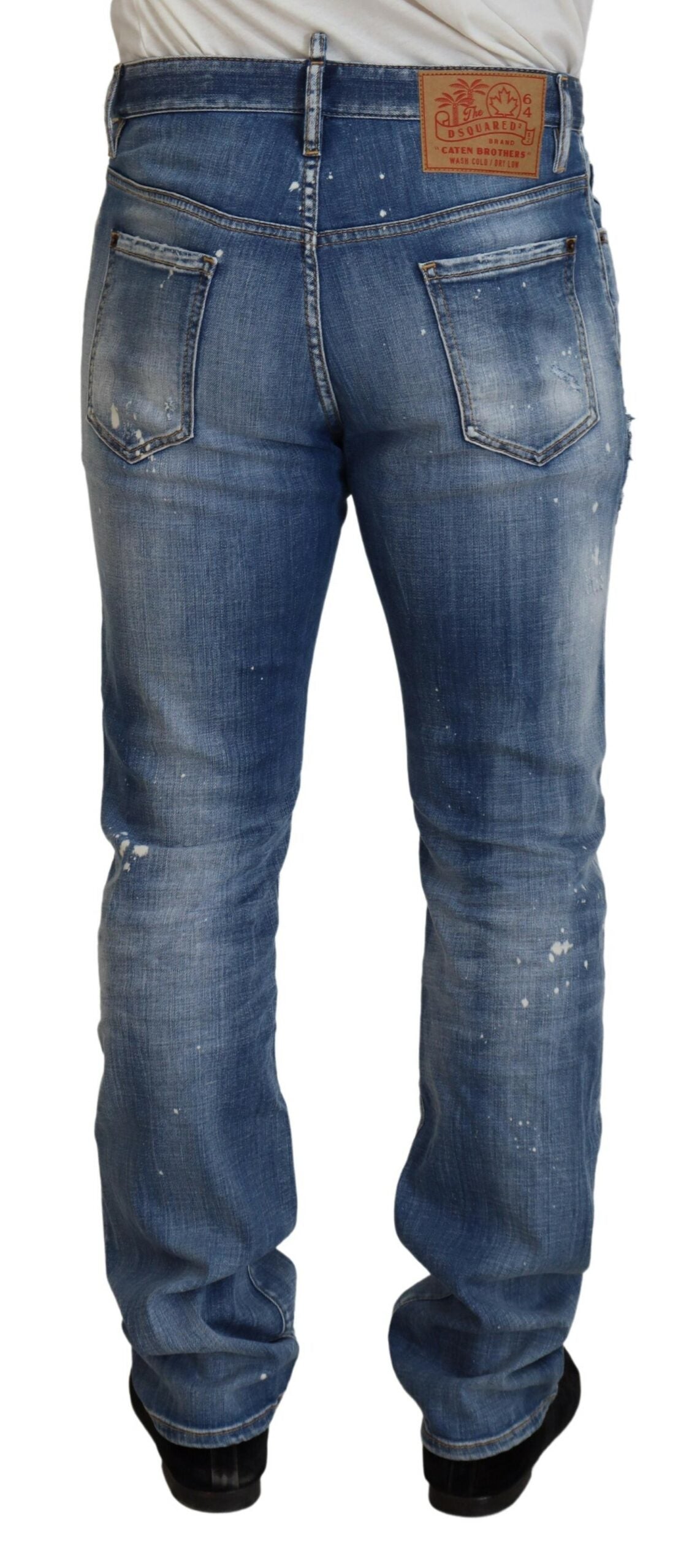 Dsquared² Blue Washed Tattered Straight Fit Casual Denim Jeans | Regal Royce