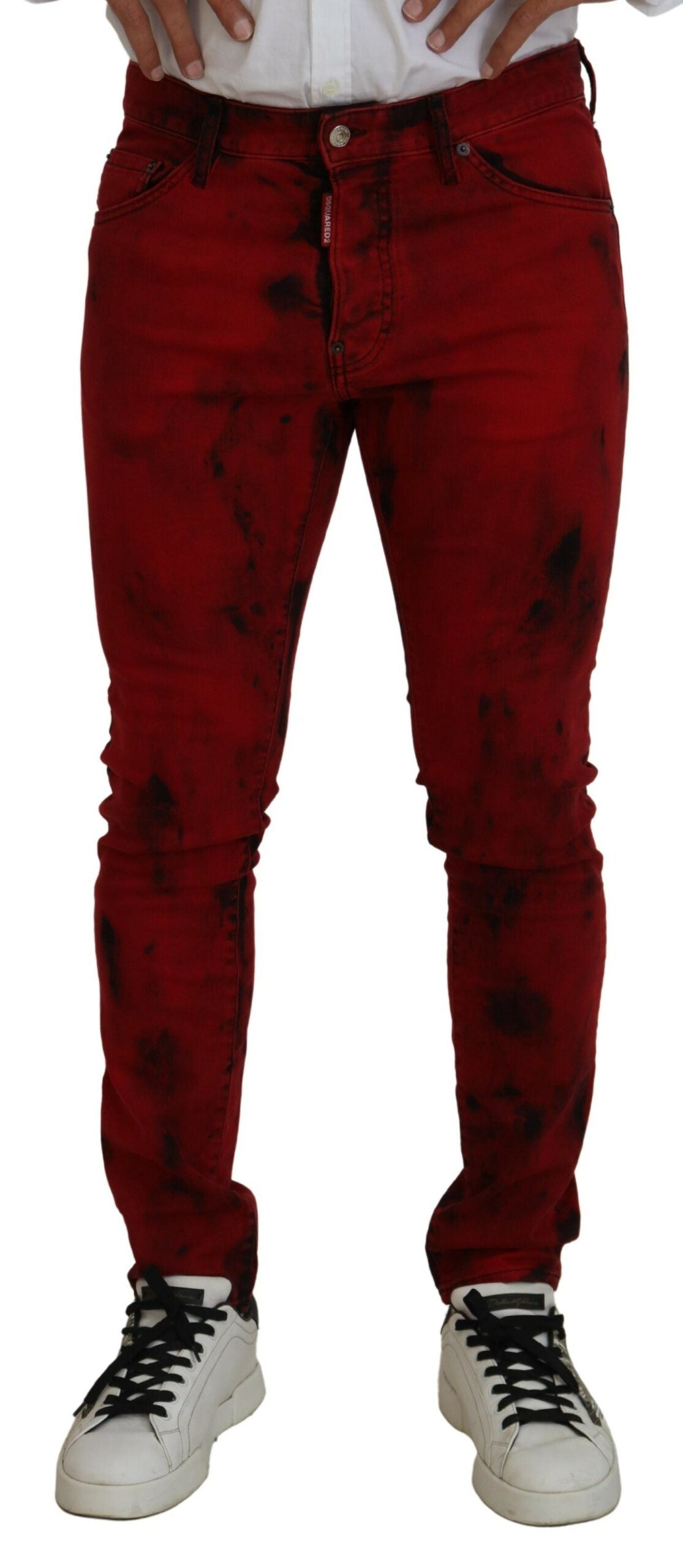 Dsquared² Red Cotton Tie Dye Skinny Casual Men Denim Jeans | Regal Royce