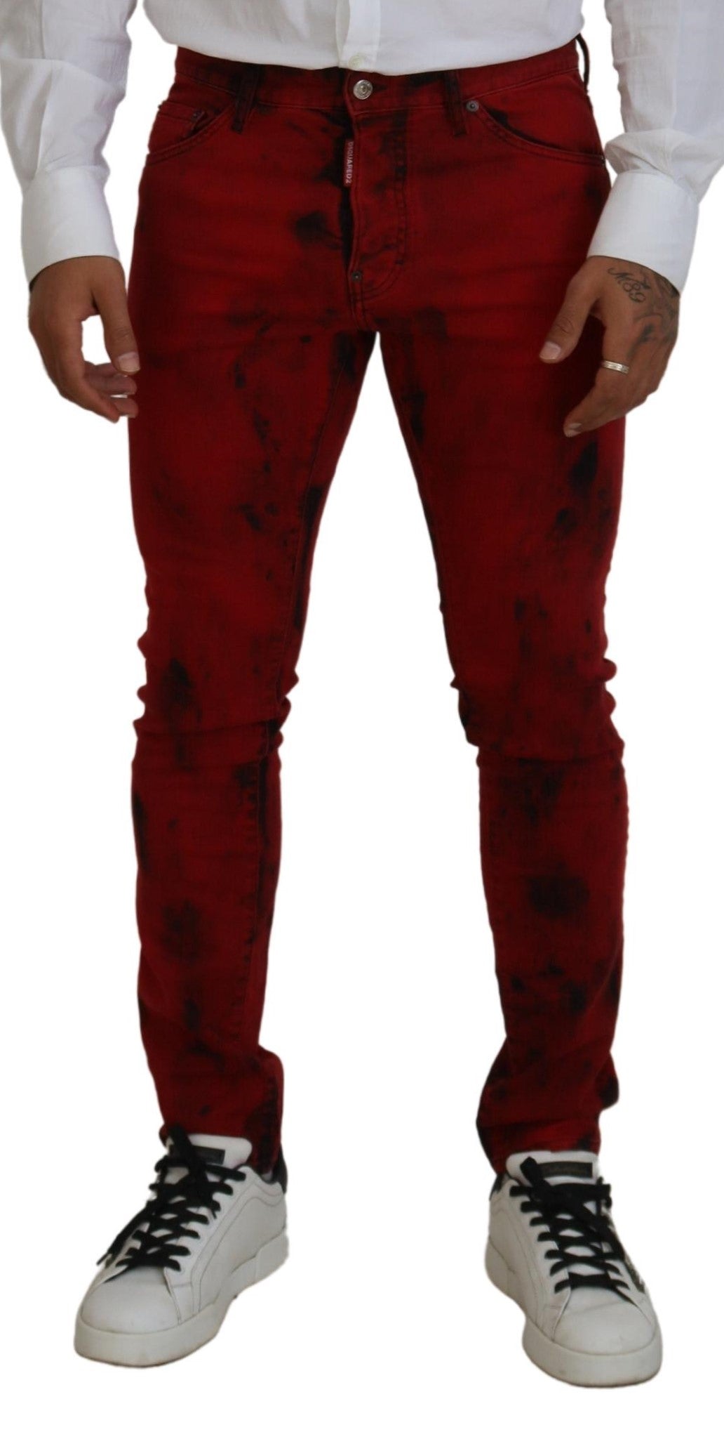 Dsquared² Red Cotton Tie Dye Skinny Casual Men Denim Jeans | Regal Royce