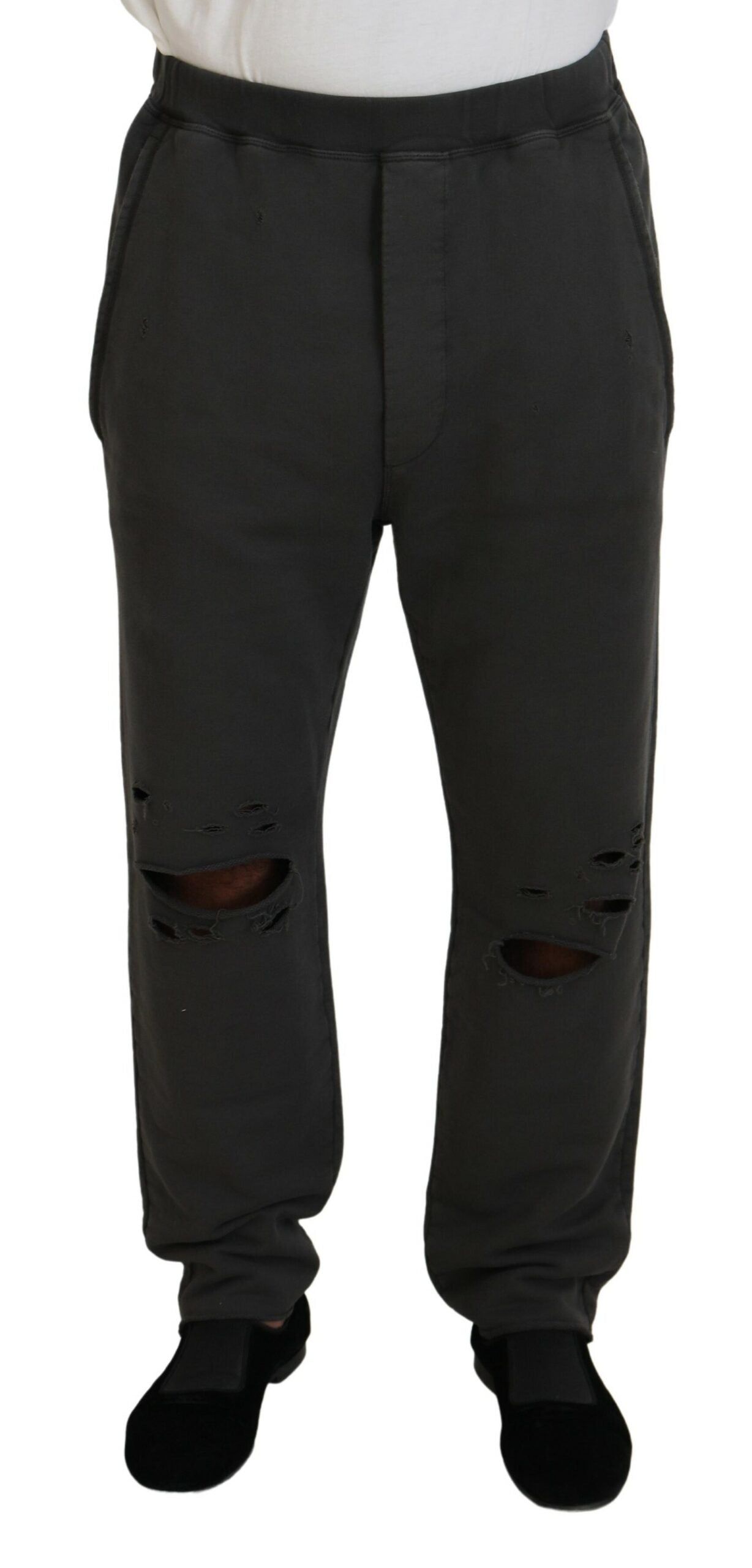 Dsquared² Dark Gray Cotton Men Casual Tattered Pants | Regal Royce
