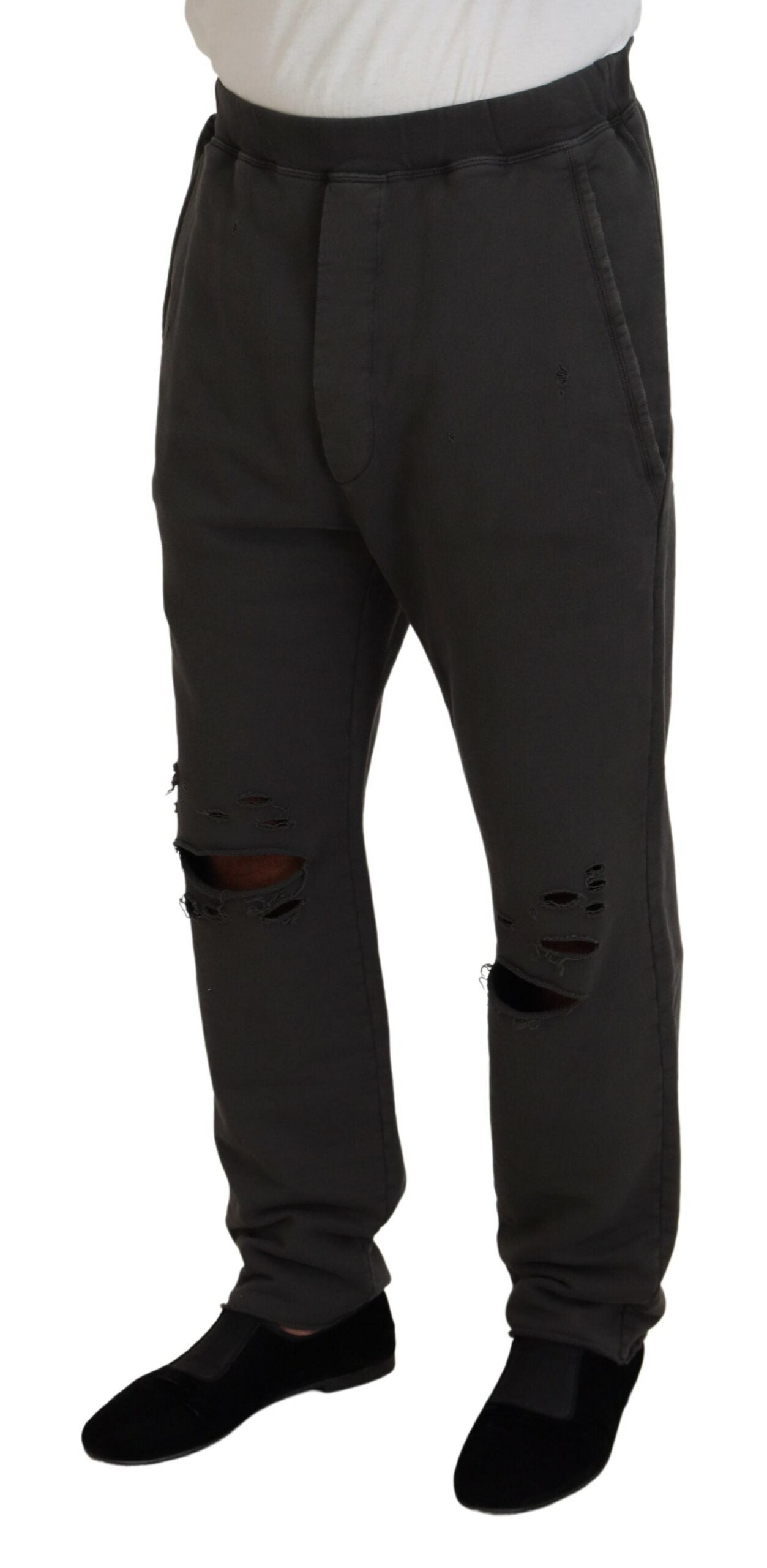 Dsquared² Dark Gray Cotton Men Casual Tattered Pants | Regal Royce
