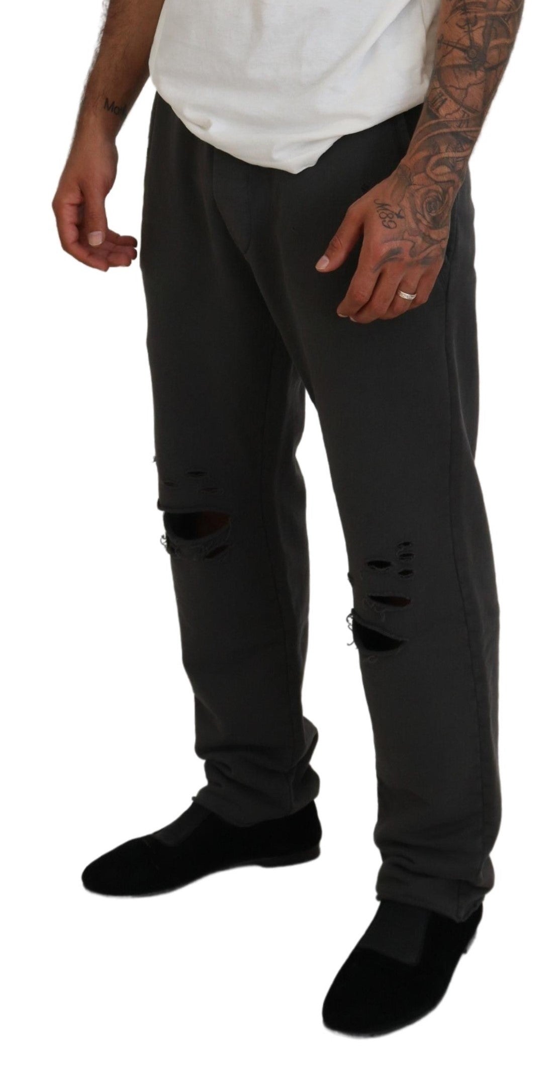 Dsquared² Dark Gray Cotton Men Casual Tattered Pants | Regal Royce