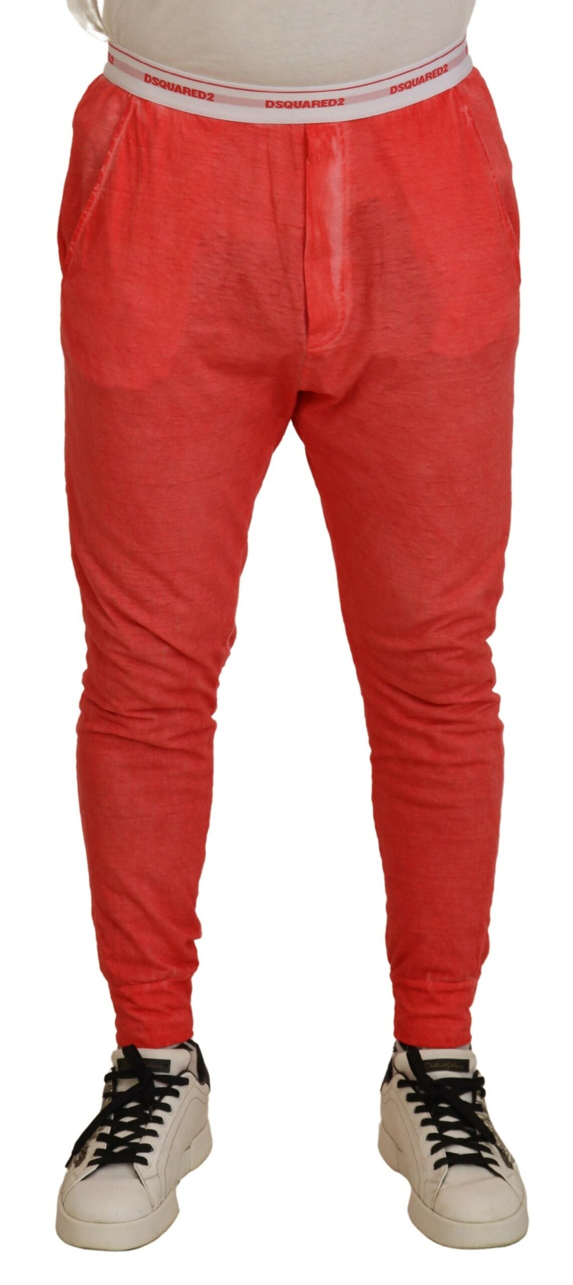 Dsquared² Orange Cotton Elastic Waist Logo Men Pants | Regal Royce