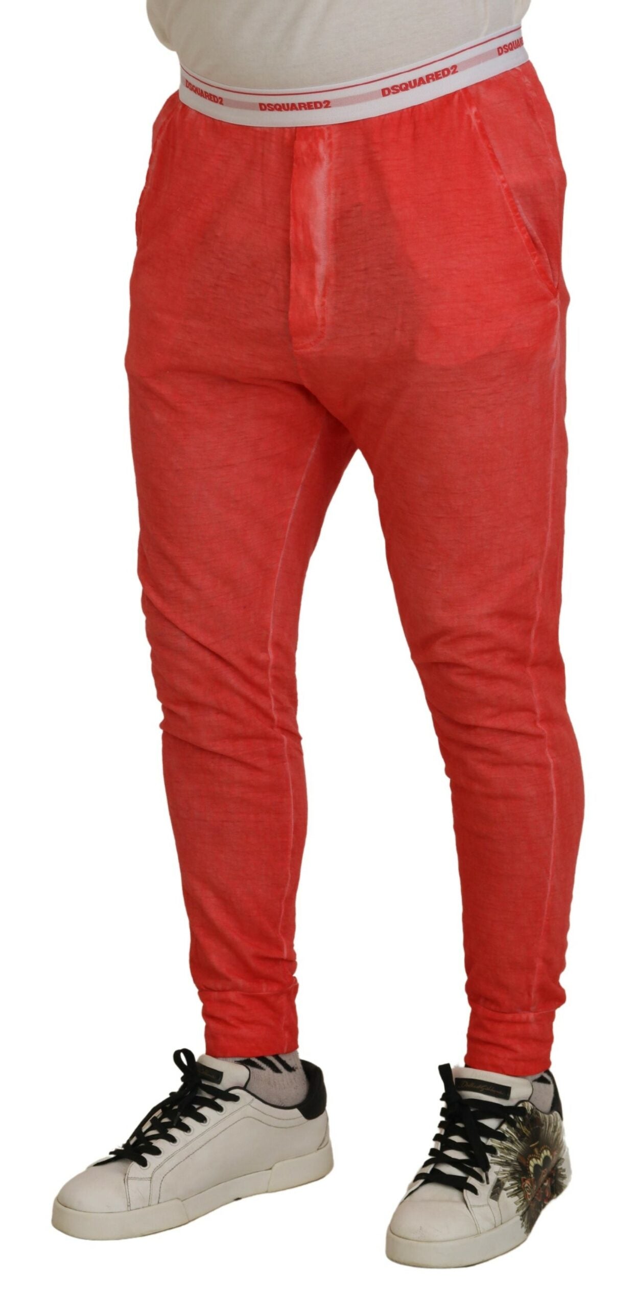 Dsquared² Orange Cotton Elastic Waist Logo Men Pants | Regal Royce