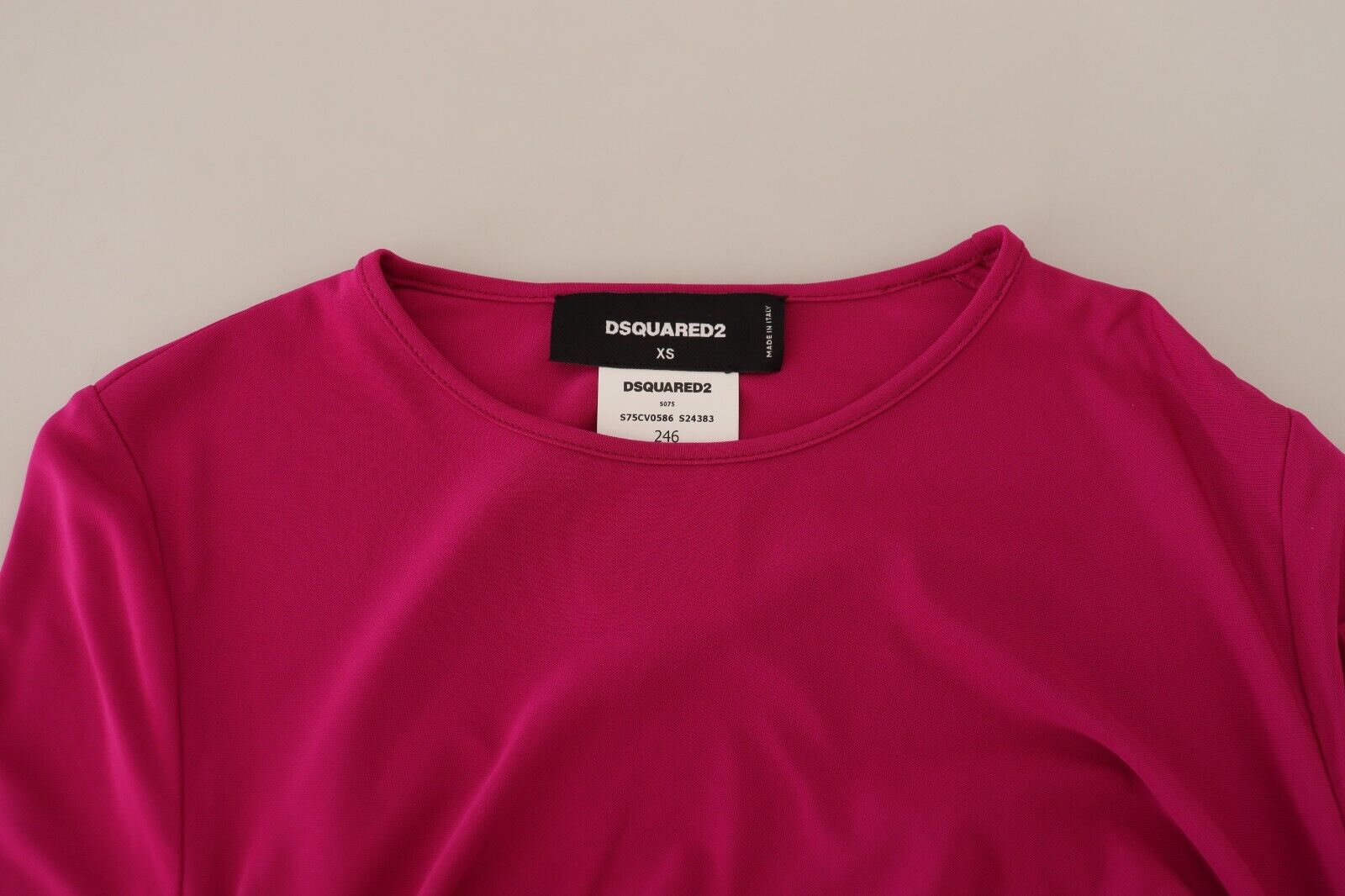 Dsquared² Fuchsia Viscose Long Sleeves Ruched Mini Dress | Regal Royce