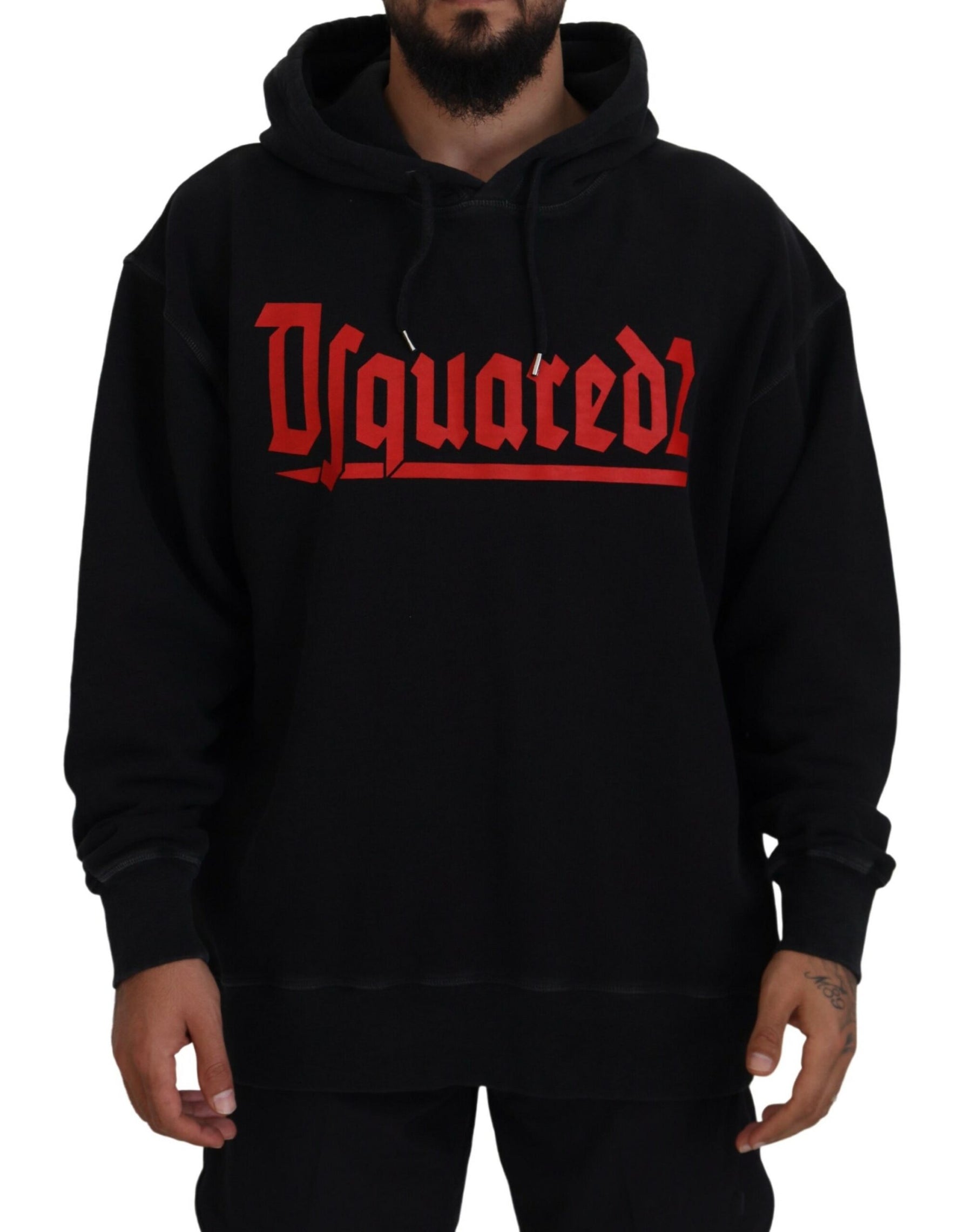 Dsquared² Black Cotton Hooded Printed Men Pullover Sweater | Regal Royce
