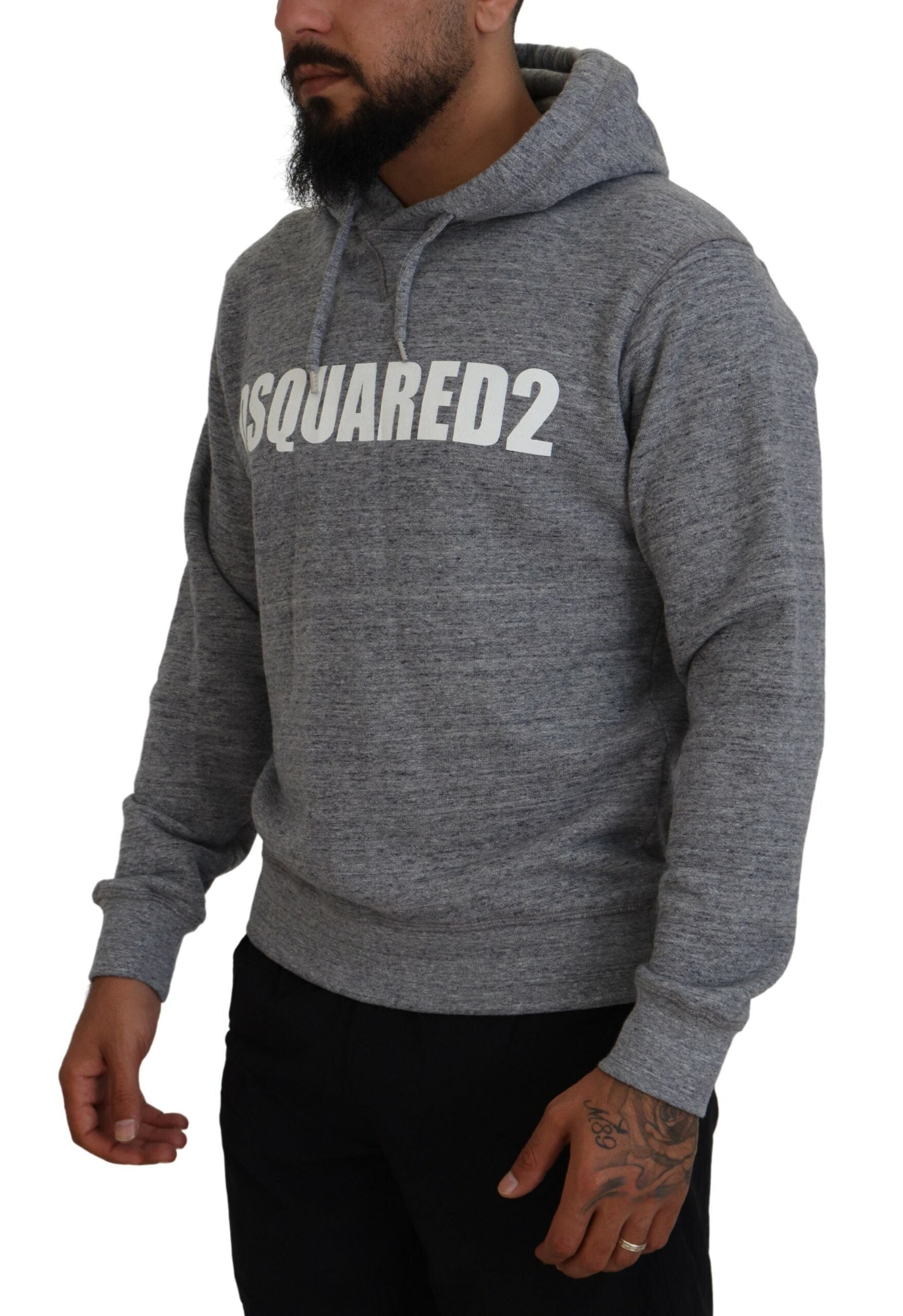 Dsquared² Gray Cotton Hooded Logo Print Men Pullover Sweater | Regal Royce