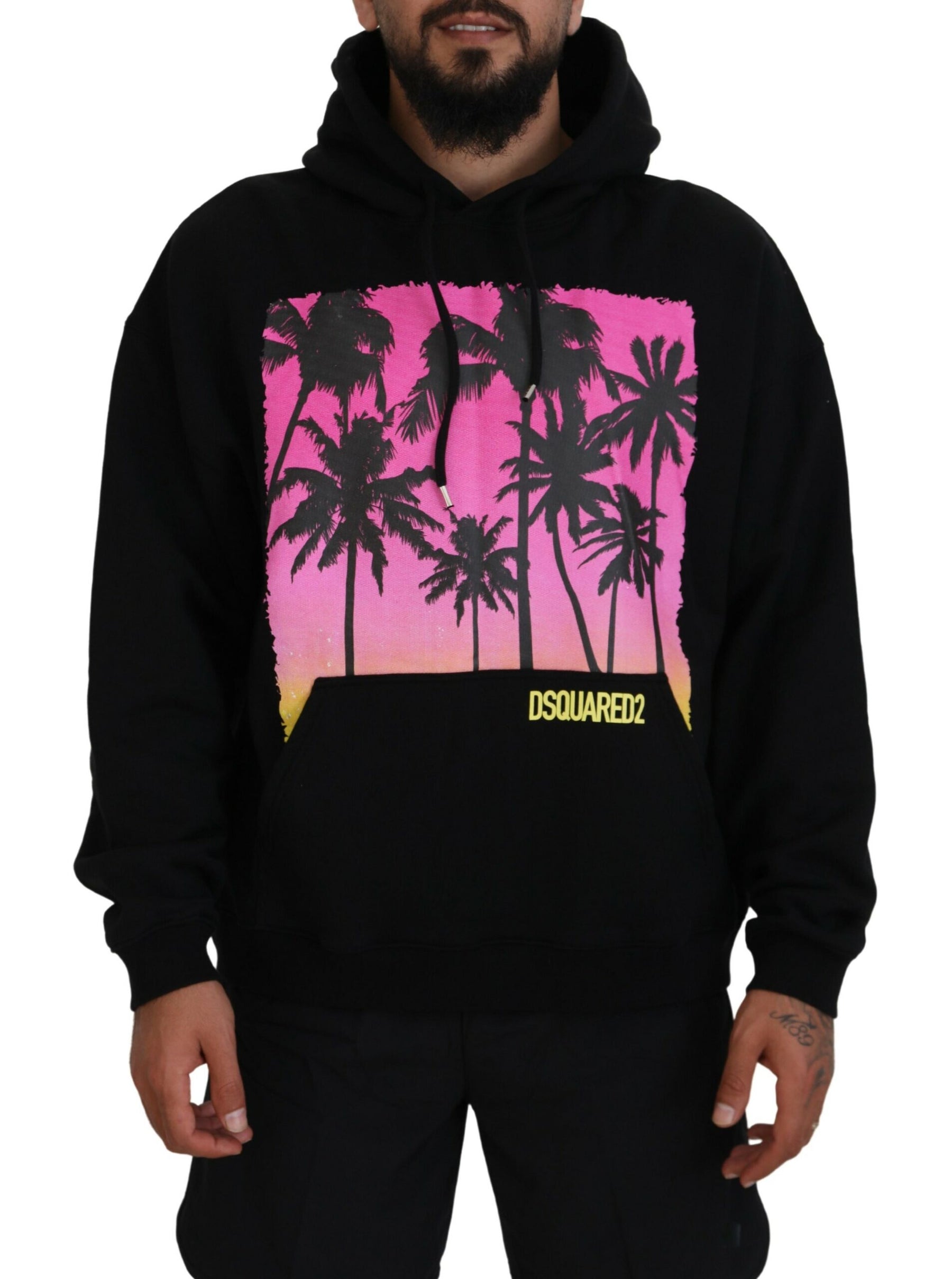Dsquared² Black Cotton Hooded Printed Men Pullover Sweater | Regal Royce
