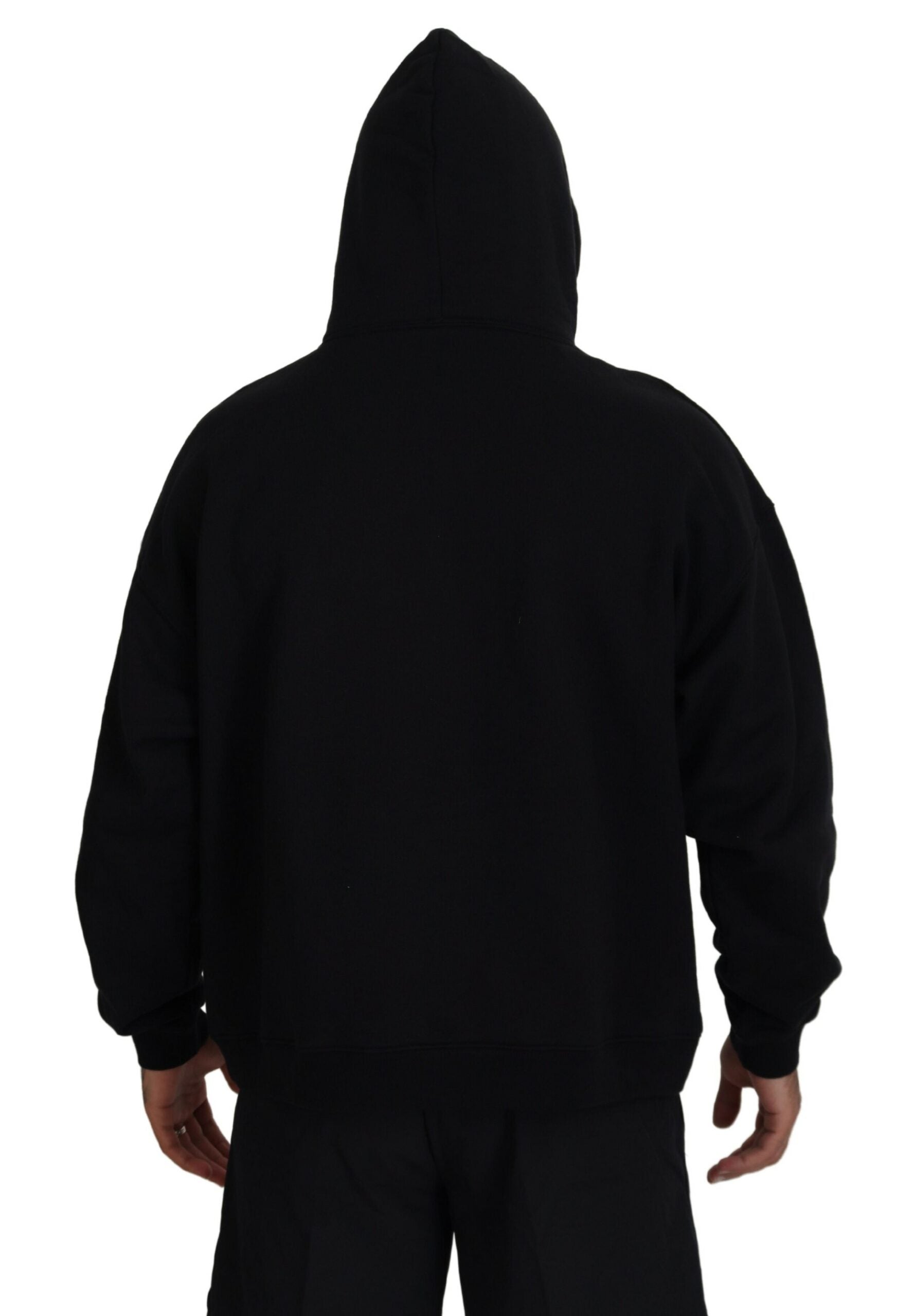 Dsquared² Black Cotton Hooded Printed Men Pullover Sweater | Regal Royce