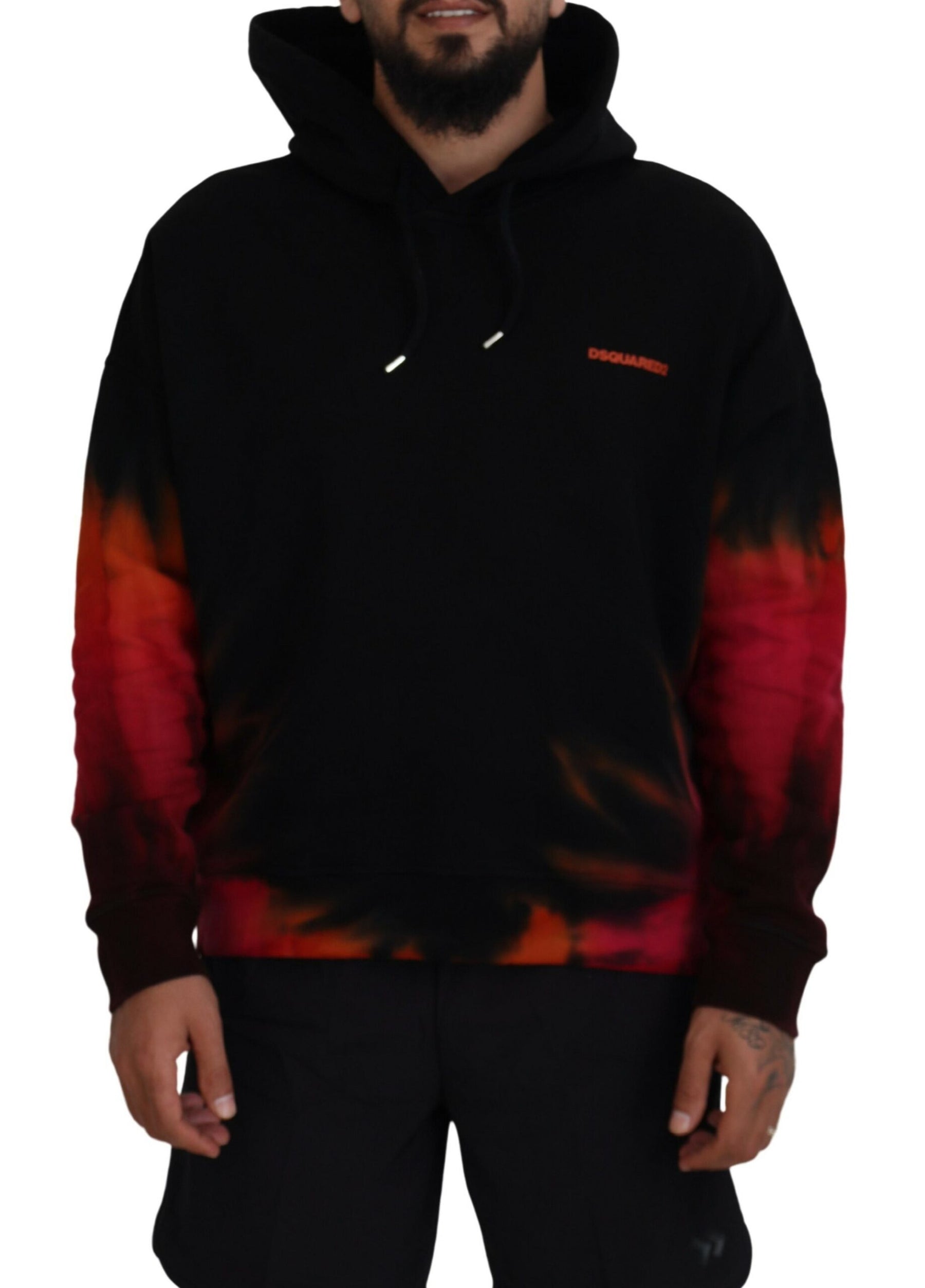 Dsquared² Black Red Cotton Hooded Tie Dye Pullover Sweater | Regal Royce