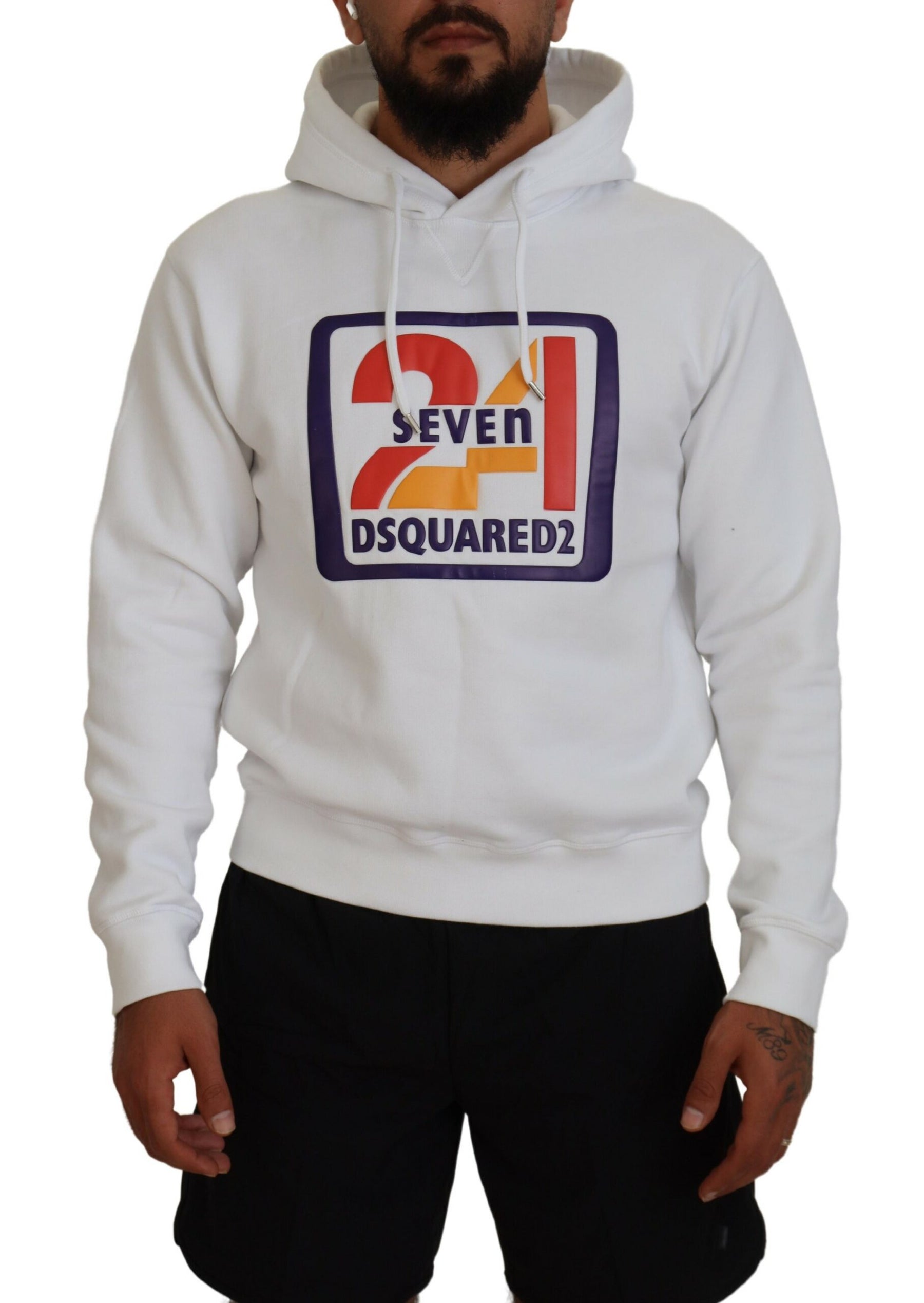 Dsquared² White Cotton Hooded Printed Men Pullover Sweater | Regal Royce