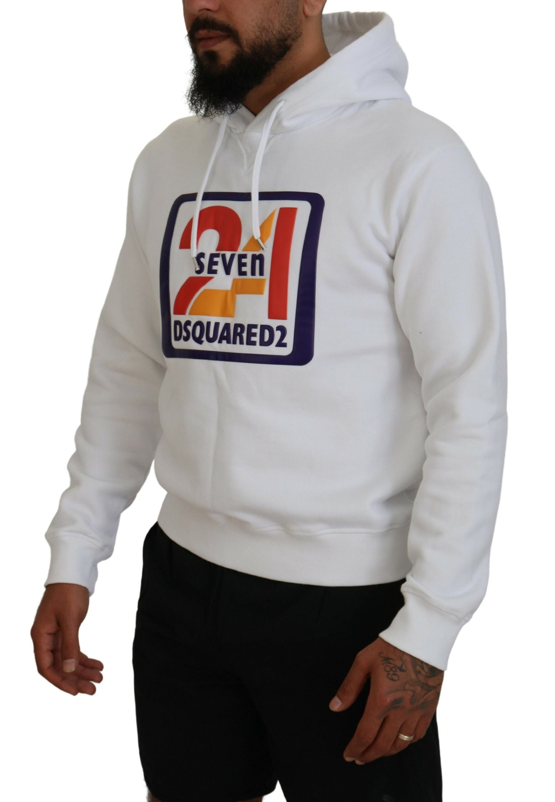 Dsquared² White Cotton Hooded Printed Men Pullover Sweater | Regal Royce