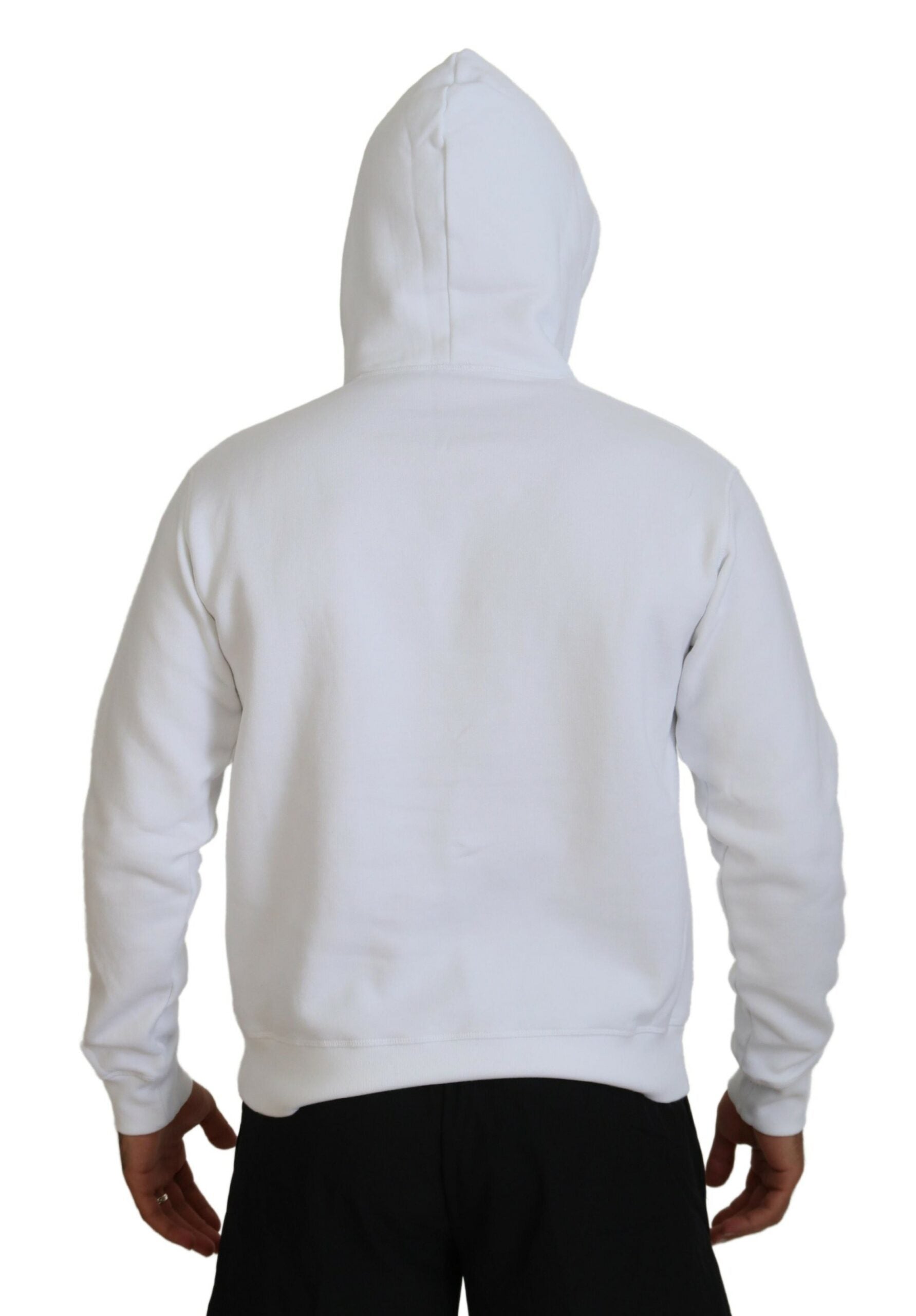 Dsquared² White Cotton Hooded Printed Men Pullover Sweater | Regal Royce