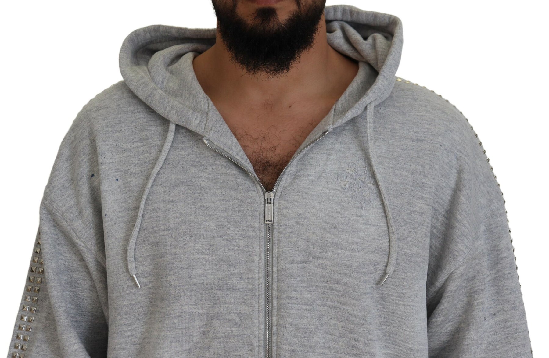 Dsquared² Gray Hooded Printed Crystal Embellishment Sweater | Regal Royce