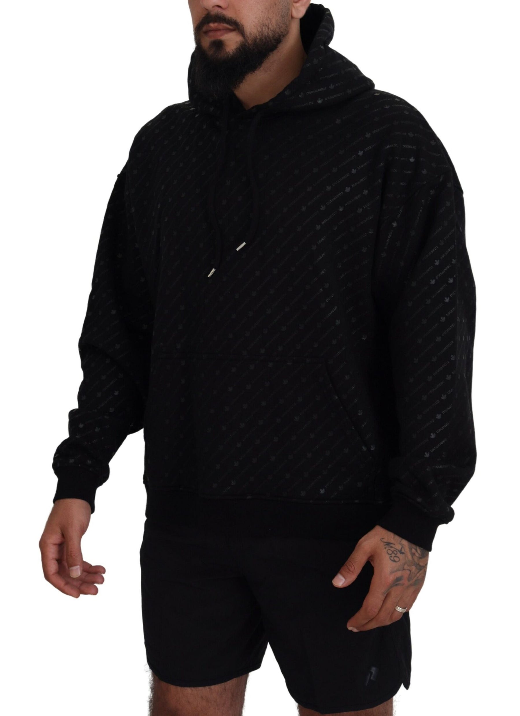Dsquared² Black Cotton Hooded Printed Men Pullover Sweater | Regal Royce