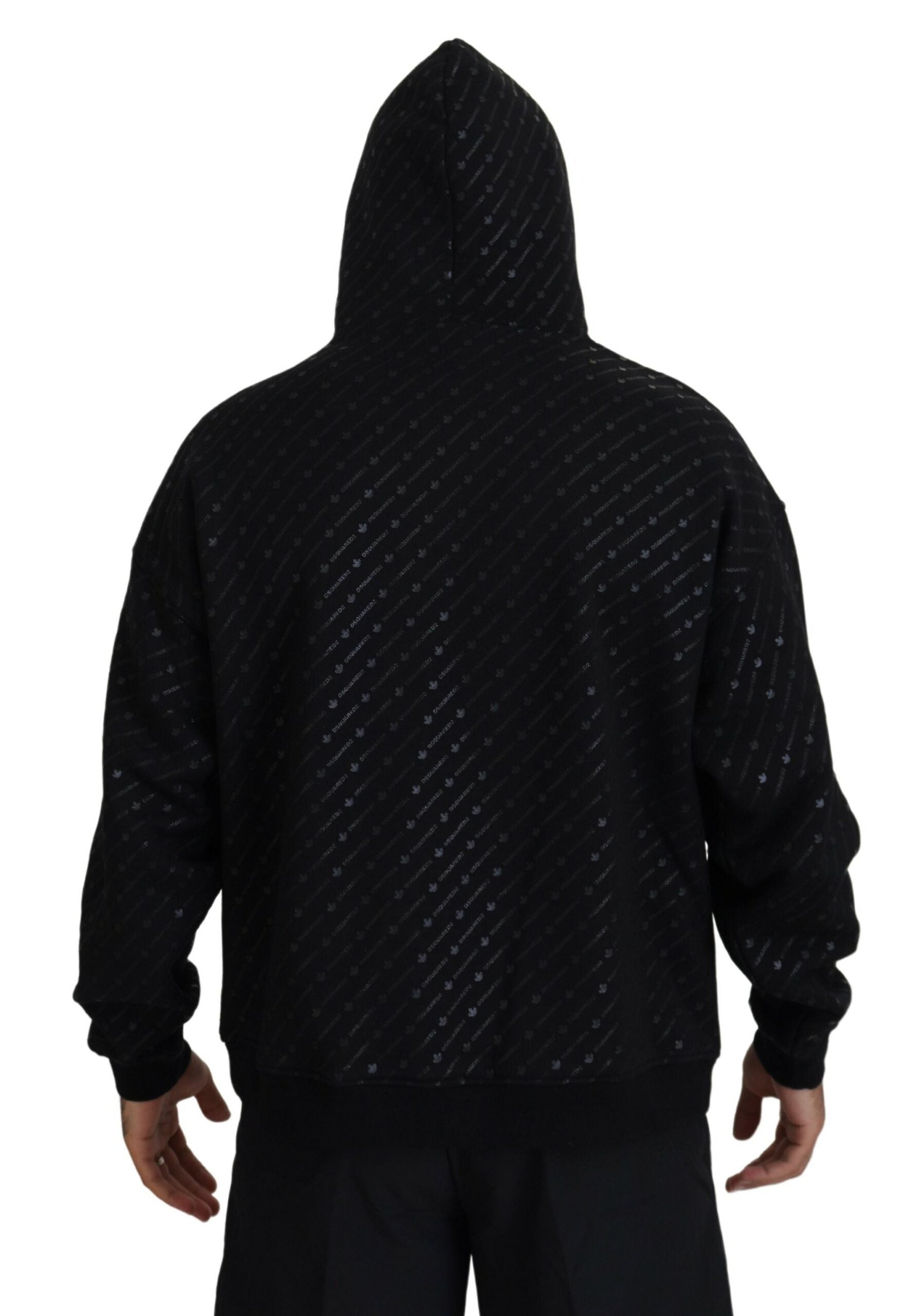 Dsquared² Black Cotton Hooded Printed Men Pullover Sweater | Regal Royce