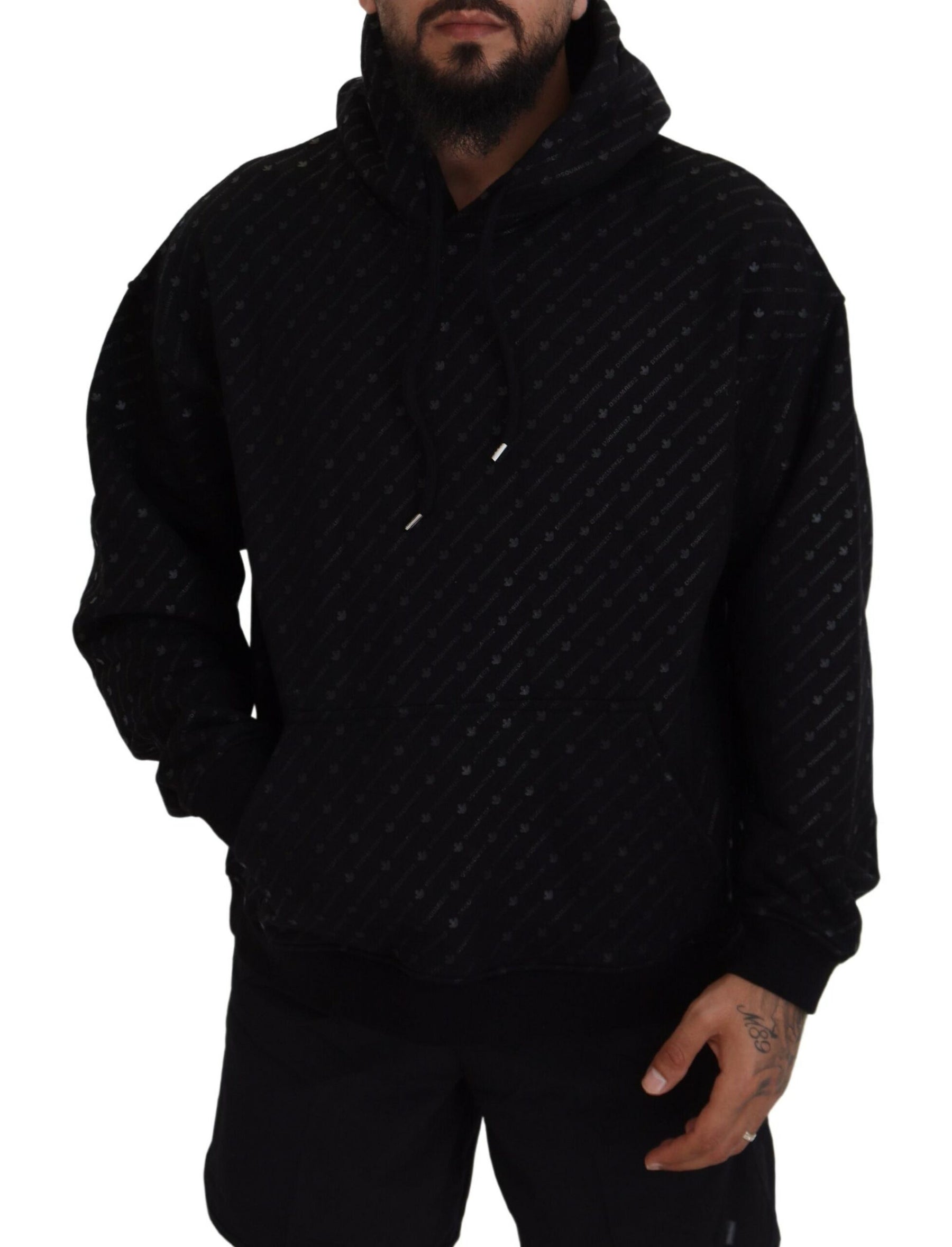 Dsquared² Black Cotton Hooded Printed Men Pullover Sweater | Regal Royce
