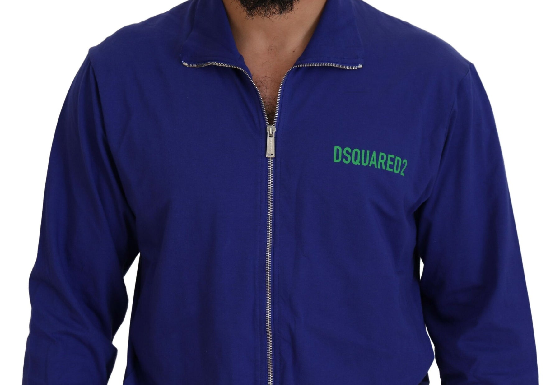 Dsquared² Blue Cotton Printed Collared Men Full Zip Sweater | Regal Royce