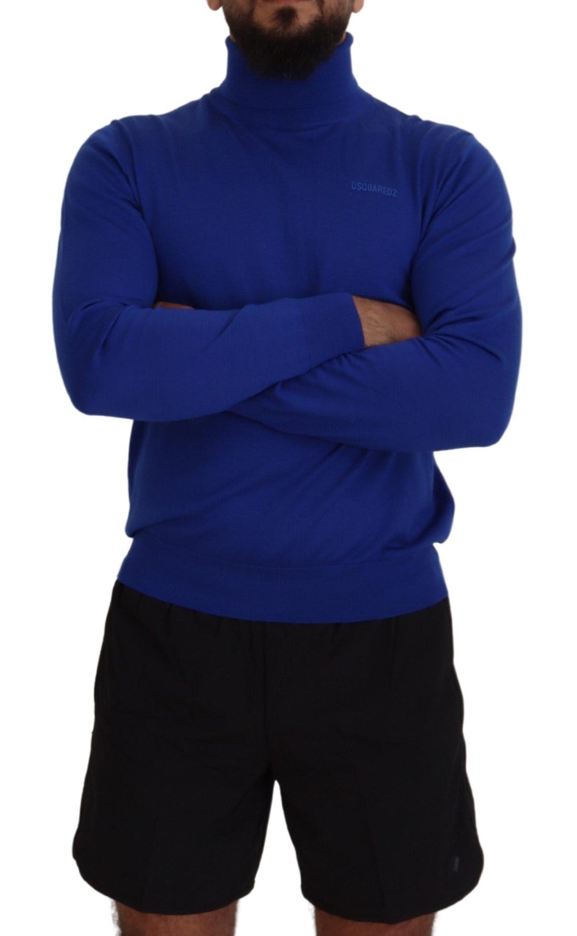 Dsquared² Blue Logo Print Long Sleeves Turtle Neck Sweater | Regal Royce