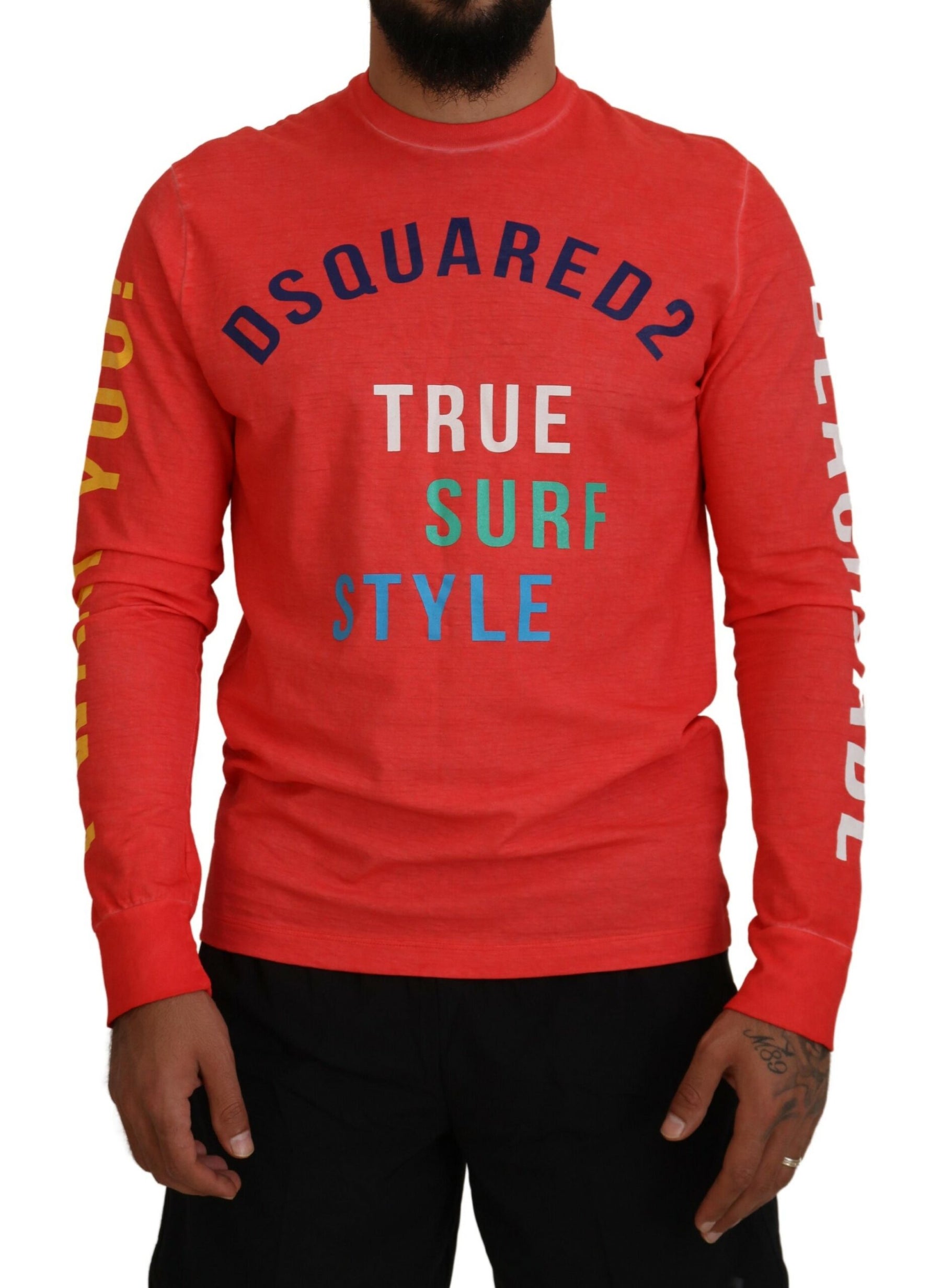 Dsquared² Orange Colorful Print Long Sleeves Top T-shirt | Regal Royce