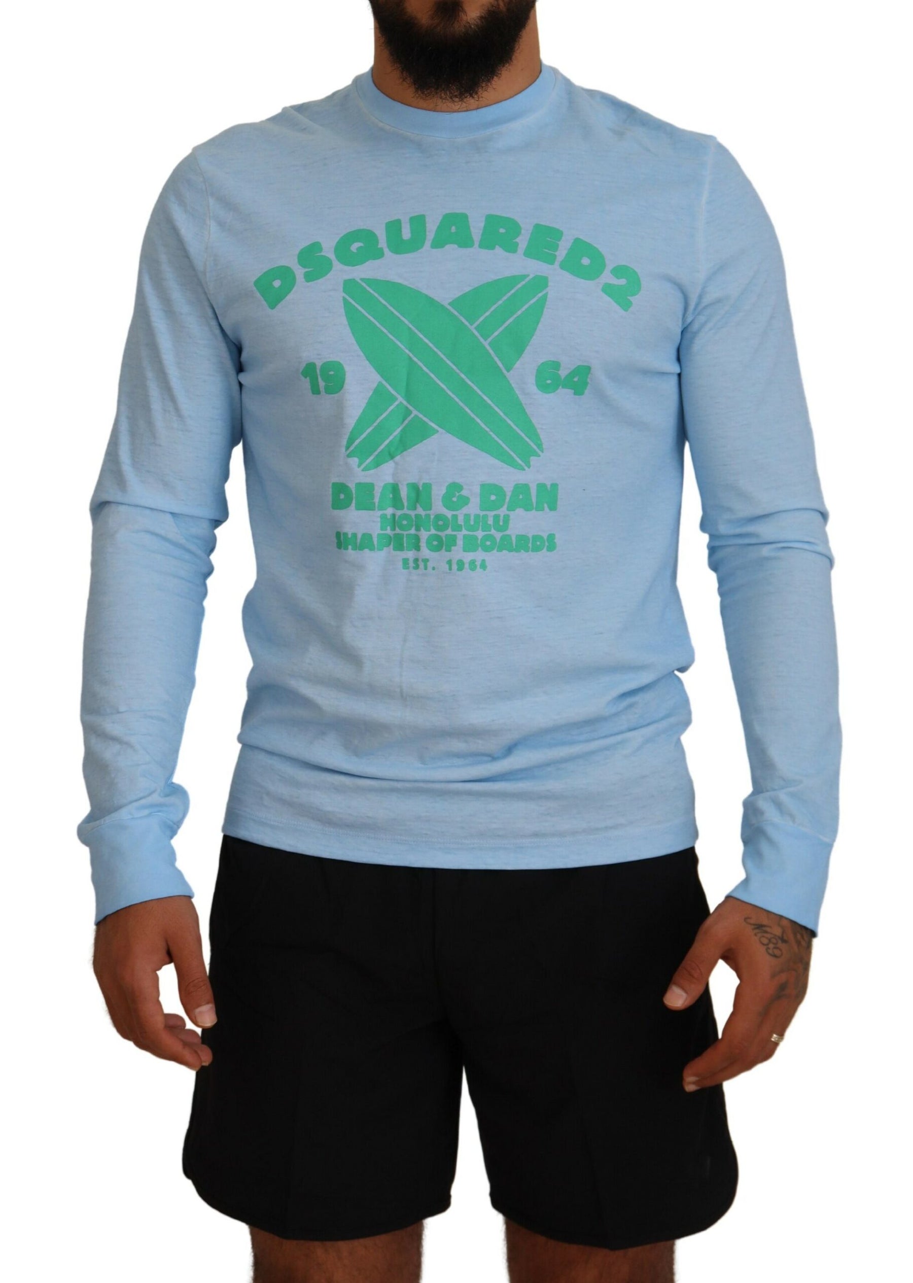 Dsquared² Light Blue Printed Long Sleeves Men Sweater | Regal Royce