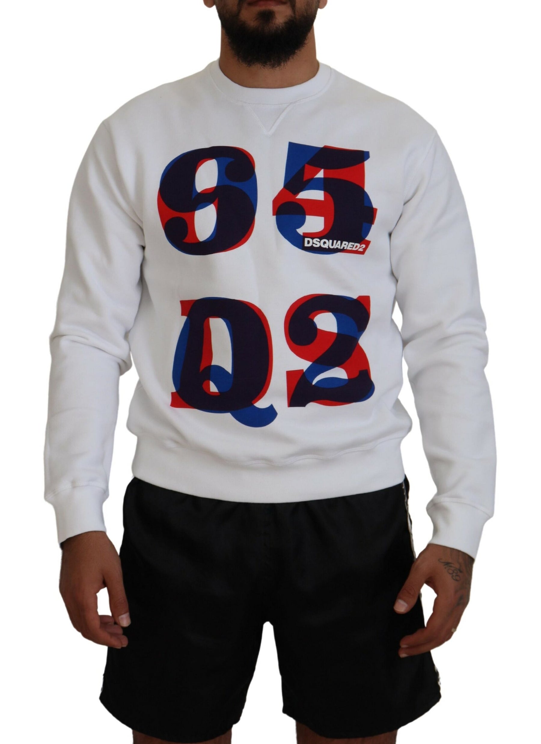 Dsquared² White Printed Long Sleeves Pullover Sweater | Regal Royce