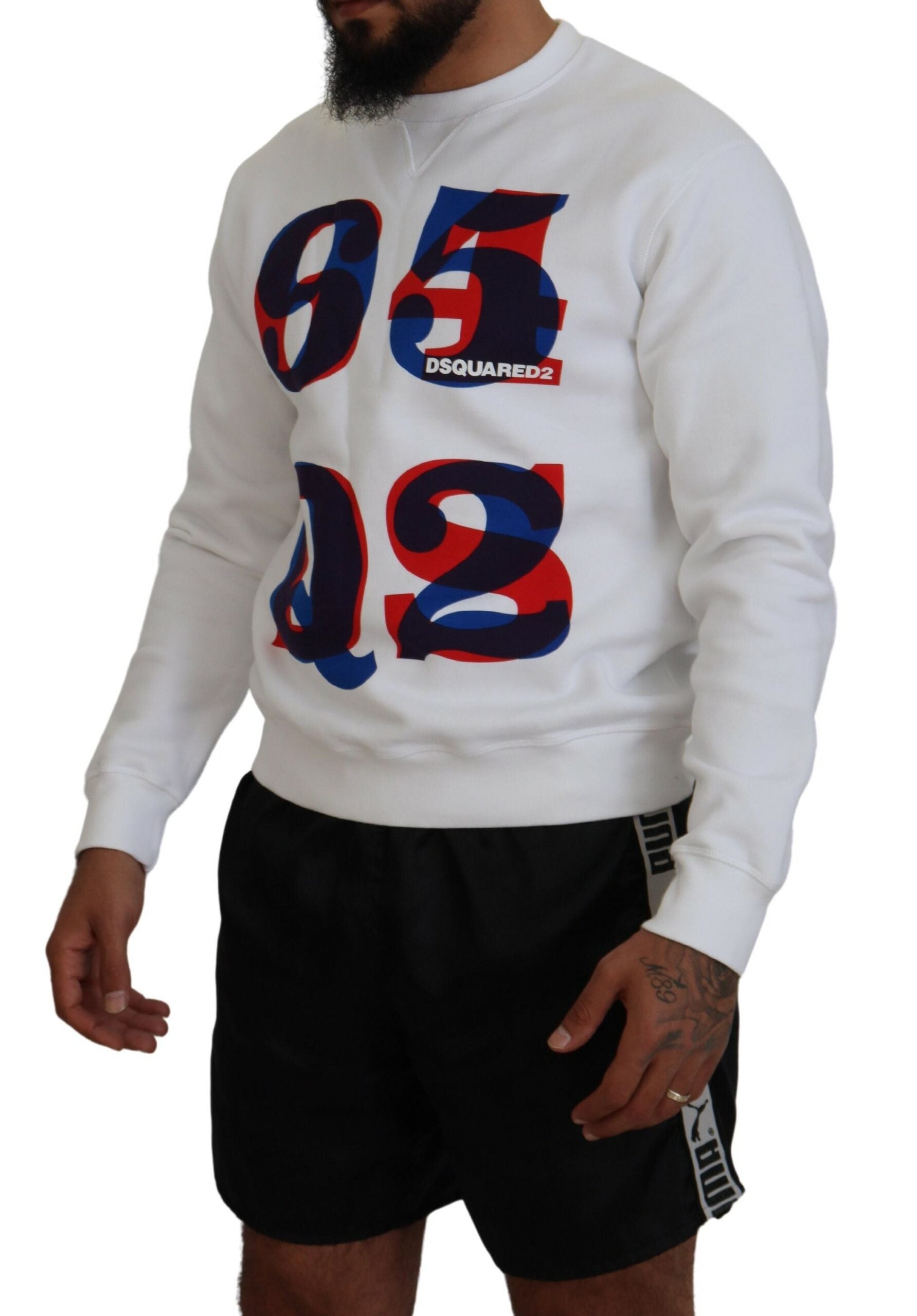 Dsquared² White Printed Long Sleeves Pullover Sweater | Regal Royce