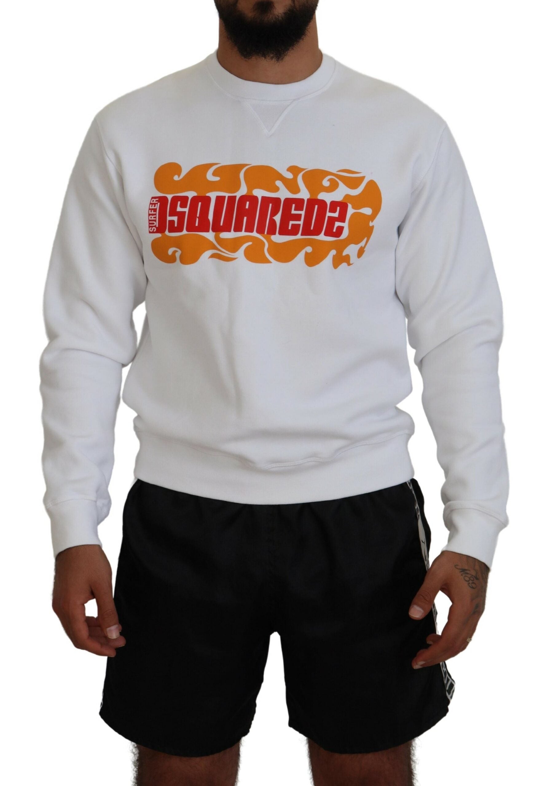 Dsquared² White Cotton Printed Long Sleeves Pullover Sweater | Regal Royce