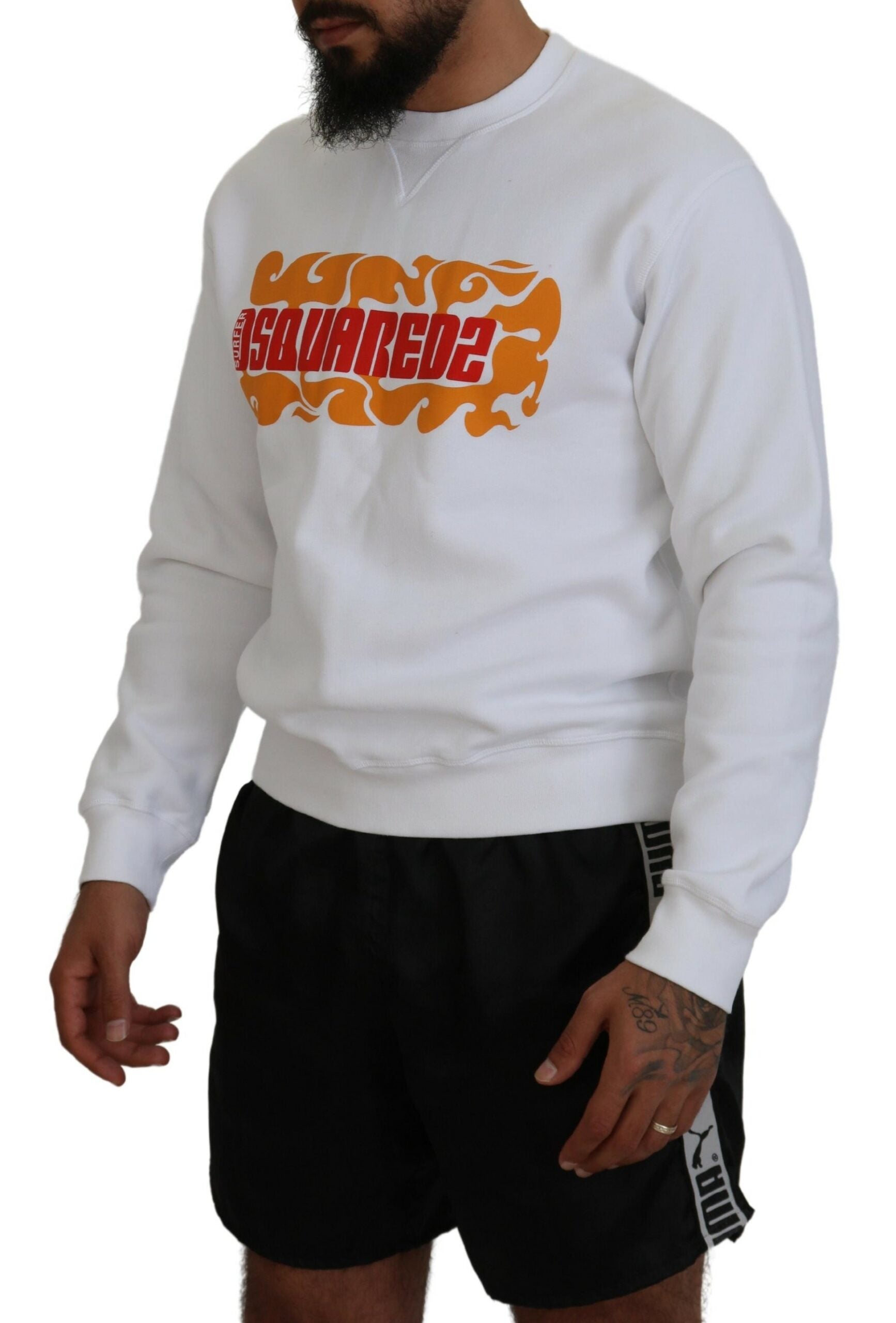 Dsquared² White Cotton Printed Long Sleeves Pullover Sweater | Regal Royce