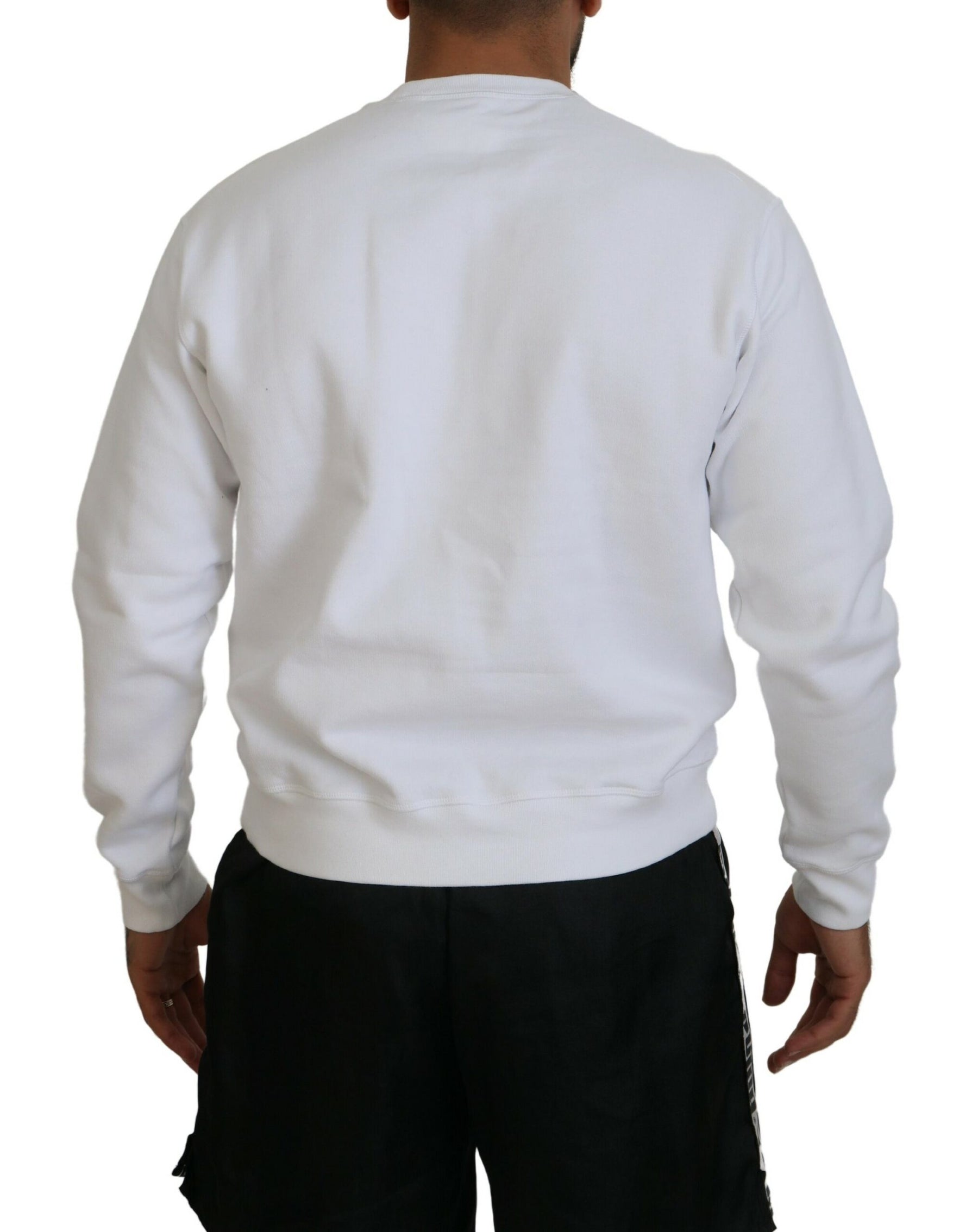 Dsquared² White Cotton Printed Long Sleeves Pullover Sweater | Regal Royce