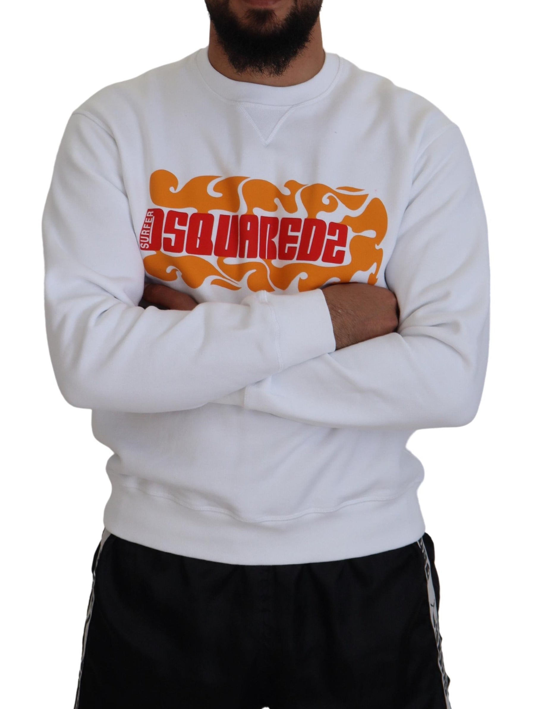 Dsquared² White Cotton Printed Long Sleeves Pullover Sweater | Regal Royce