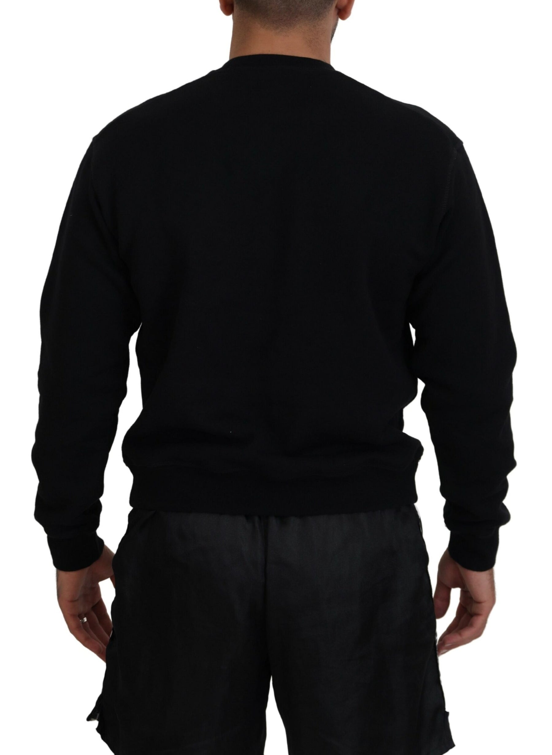 Dsquared² Black Cotton Printed Long Sleeves Pullover Sweater | Regal Royce