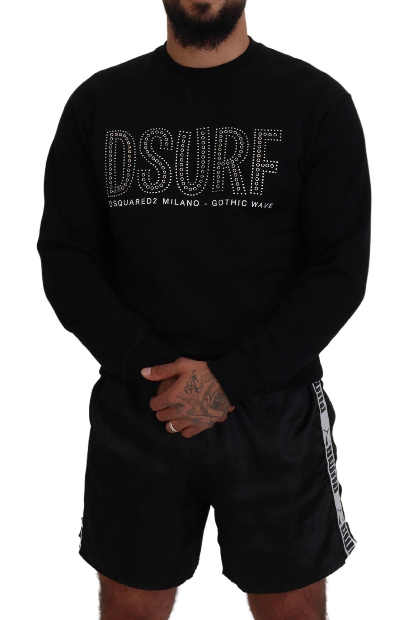 Dsquared² Black Cotton Printed Long Sleeves Pullover Sweater | Regal Royce