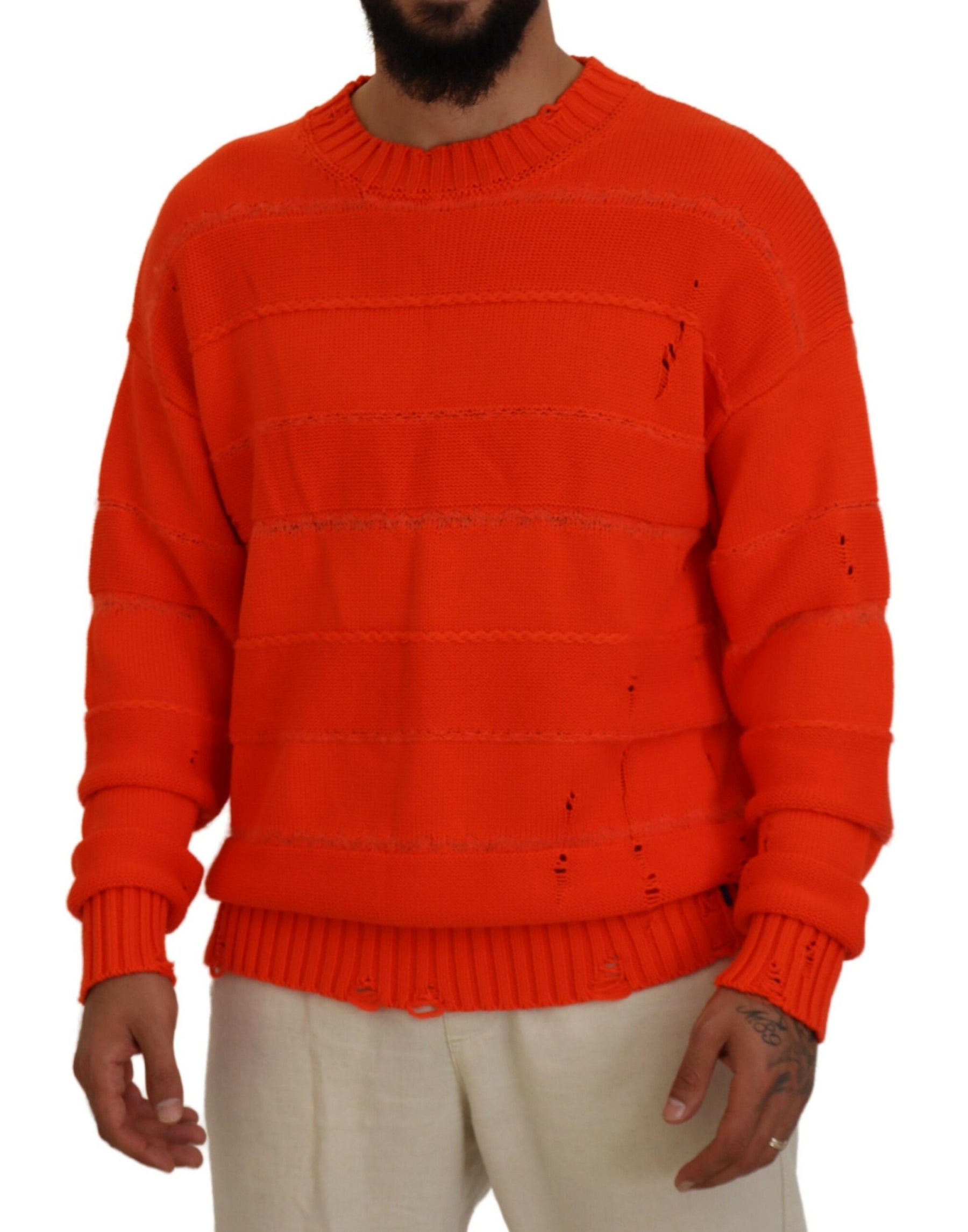 Dsquared² Orange Cotton Long Sleeves Men Pullover Sweater | Regal Royce