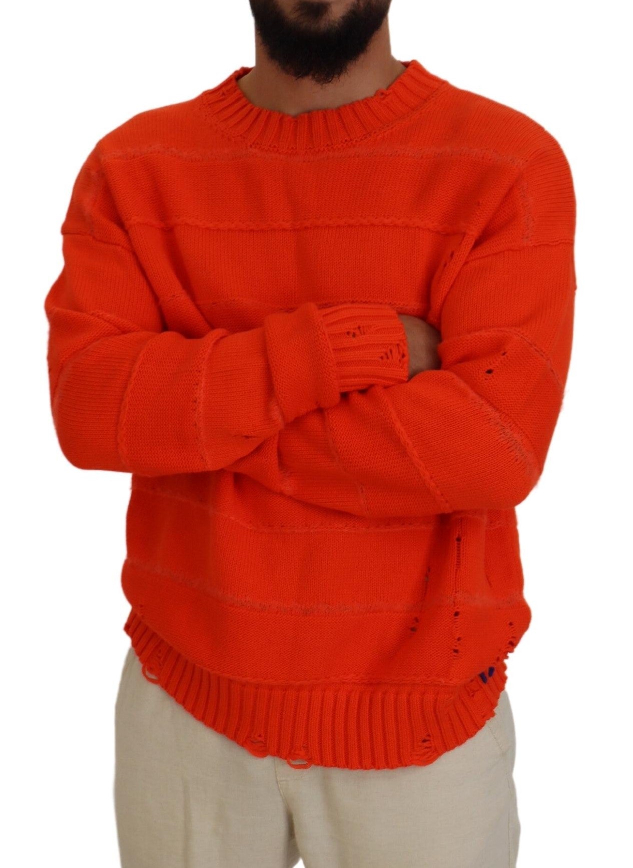 Dsquared² Orange Cotton Long Sleeves Men Pullover Sweater | Regal Royce