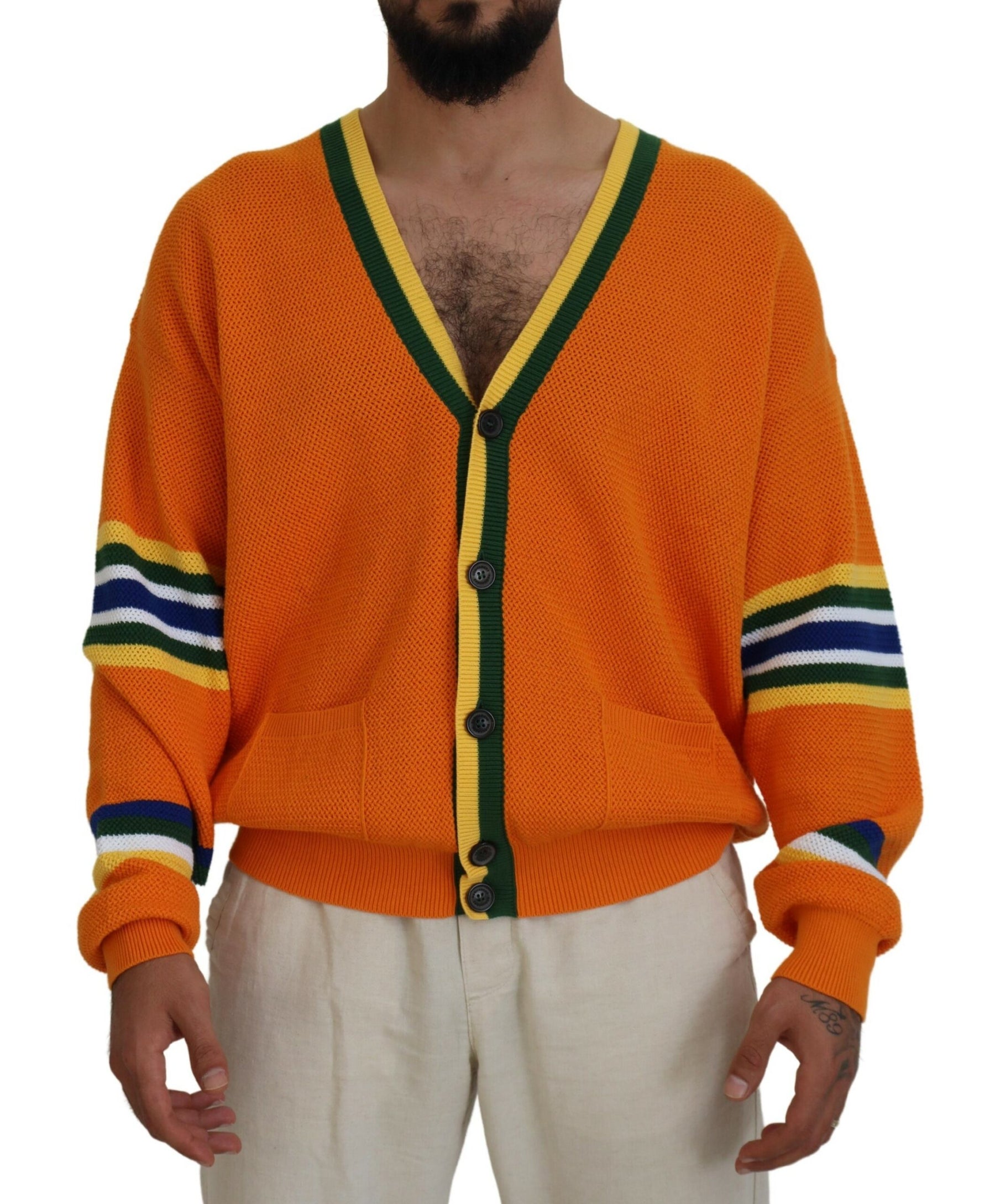 Dsquared² Orange Cotton Long Sleeves Men Cardigan Sweater | Regal Royce