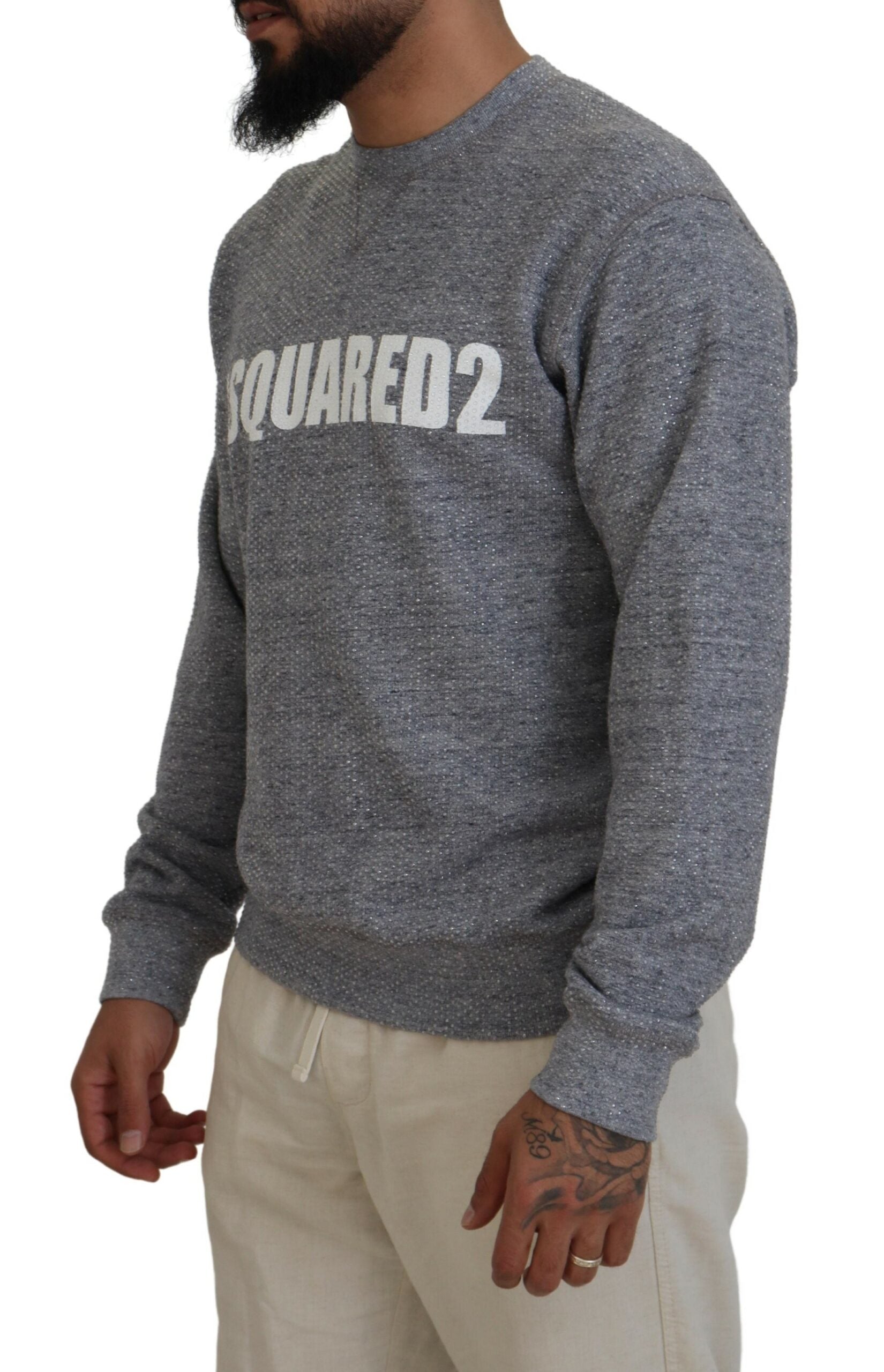 Dsquared² Gray Crystal Embellishment Men Pullover Sweater | Regal Royce