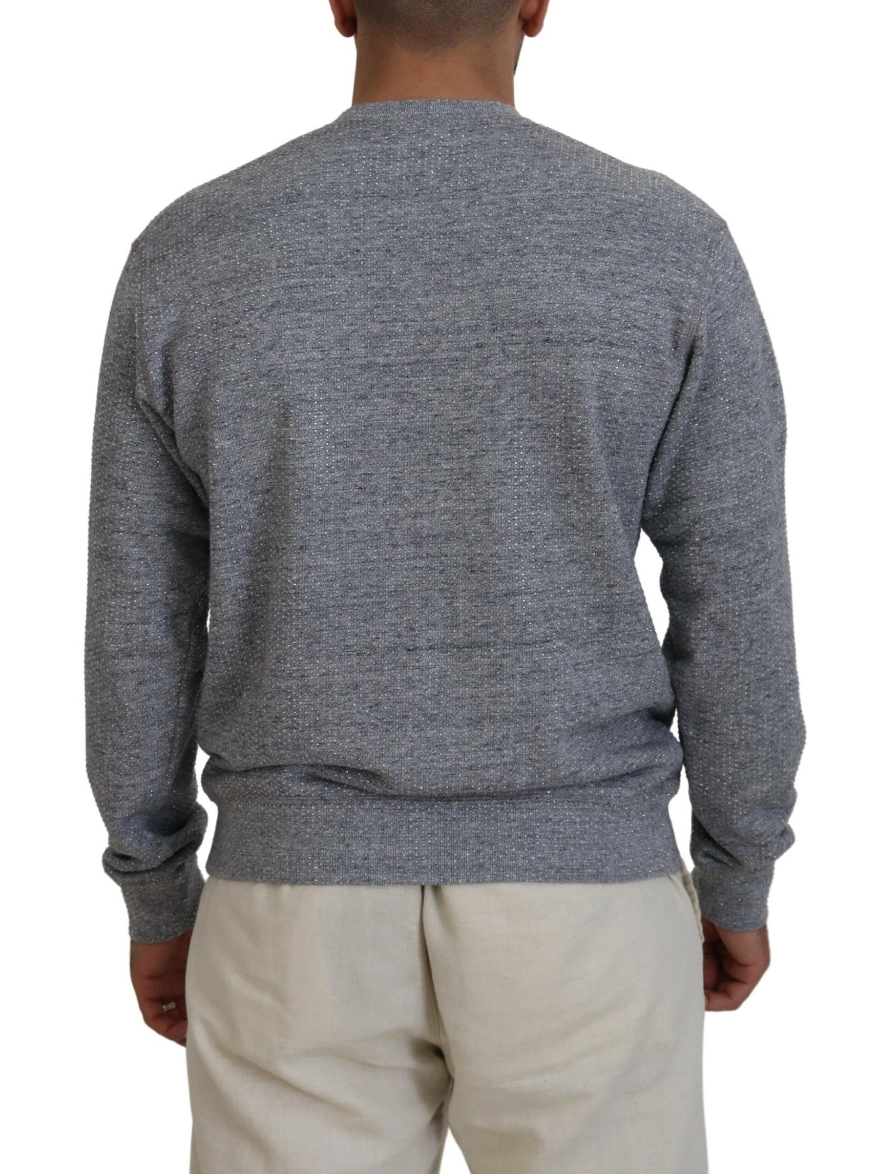 Dsquared² Gray Crystal Embellishment Men Pullover Sweater | Regal Royce