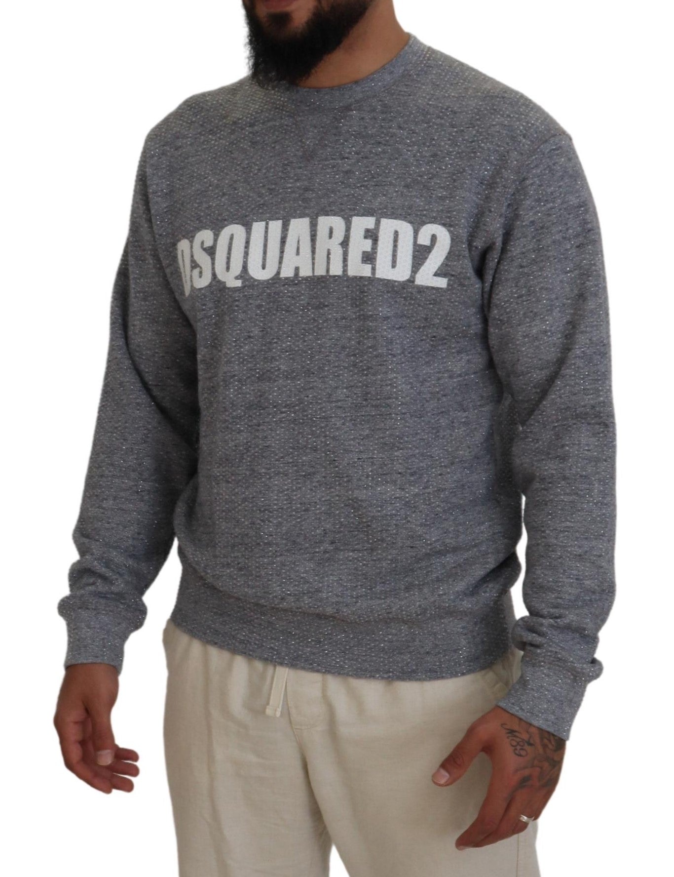 Dsquared² Gray Crystal Embellishment Men Pullover Sweater | Regal Royce