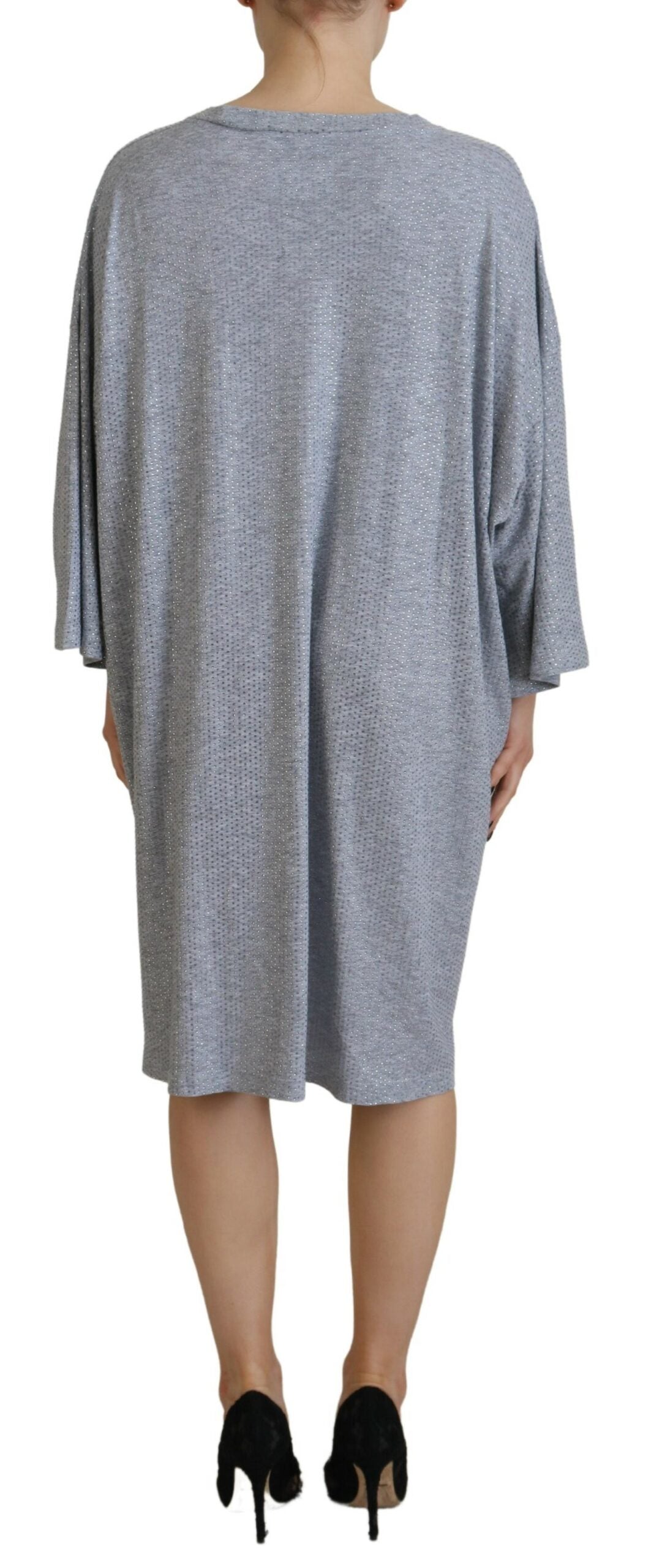 Dsquared² Gray Crystal Embellished Cotton Long Sleeves Dress | Regal Royce