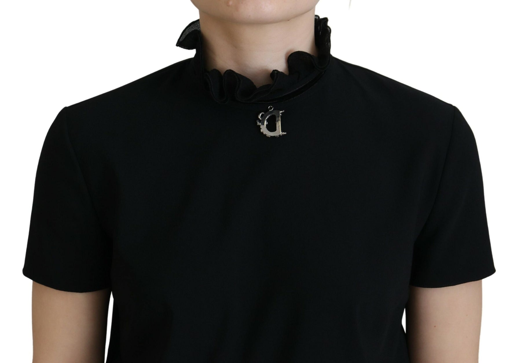 Dsquared² Black Polyester Short Sleeves Sheath Mini Dress | Regal Royce