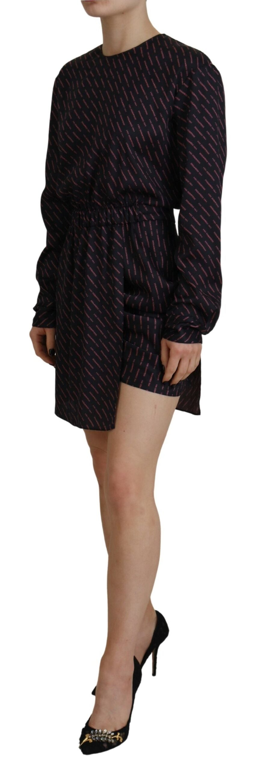 Dsquared² Black Logo Print Long Sleeves A-line Mini Dress | Regal Royce